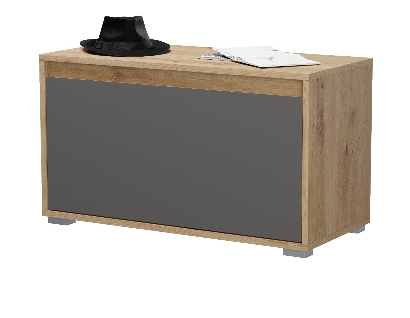 Inn.Furn Schuhbank Piazza (Garderobenbank Eiche und matt grau, Breite x Höhe 76 x 44 cm), mit Stauraum
