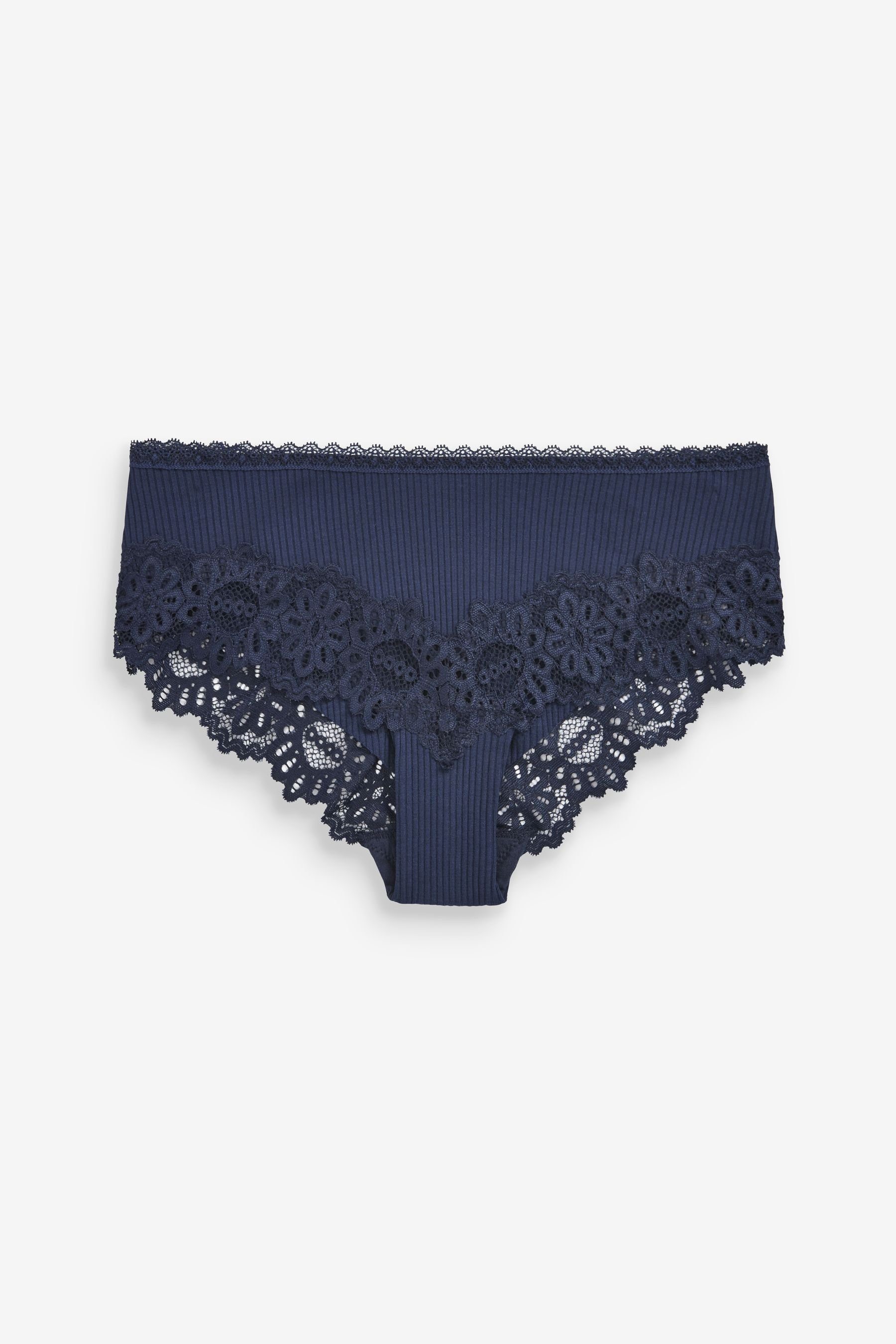 Next Schlüpfer Gerippte Slips mit Spitze, Shorts (1-St) Navy Blue