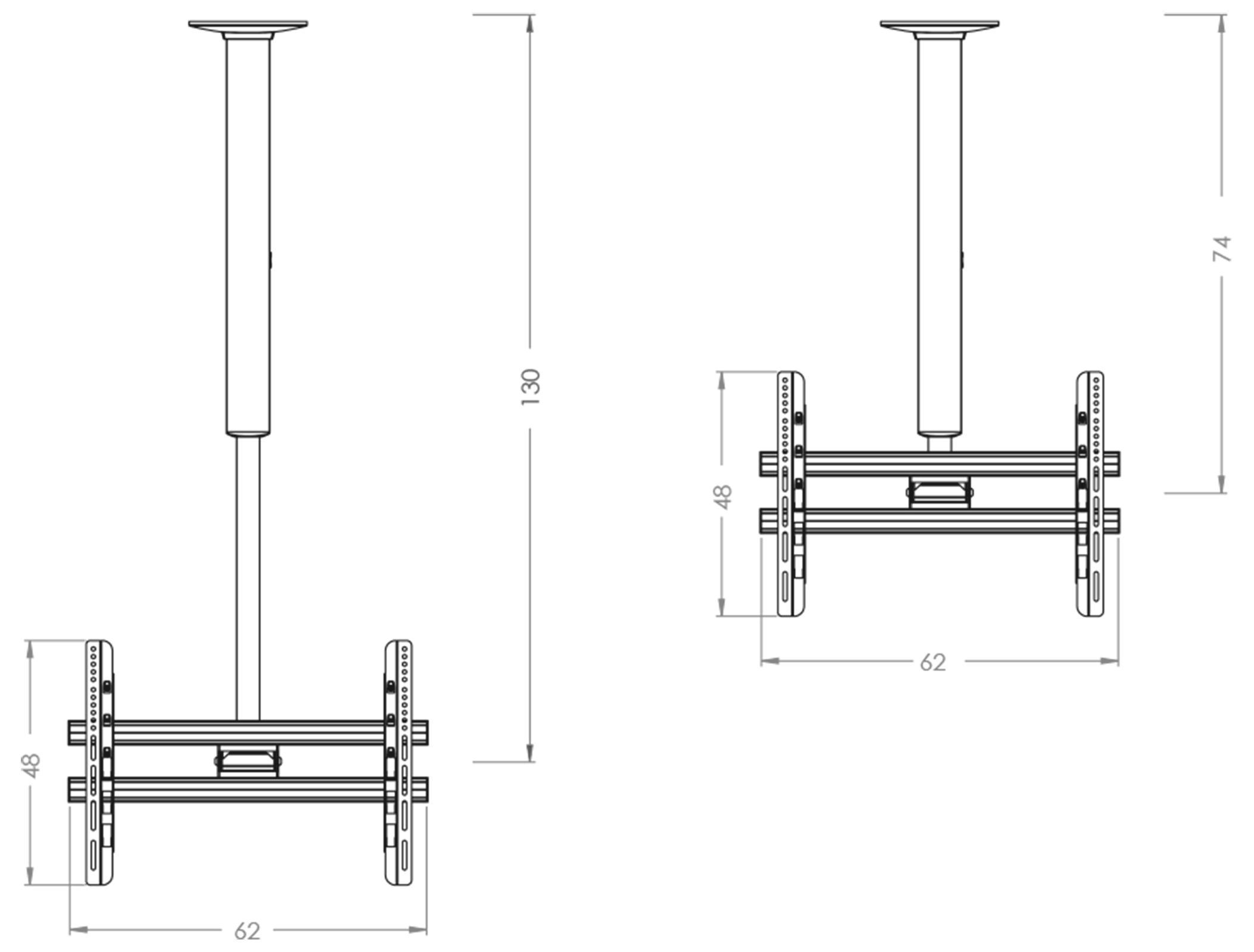 VCM TV-Wandhalterung TV Deckenhalterung CM4 höhenverstellbar 74-130 cm