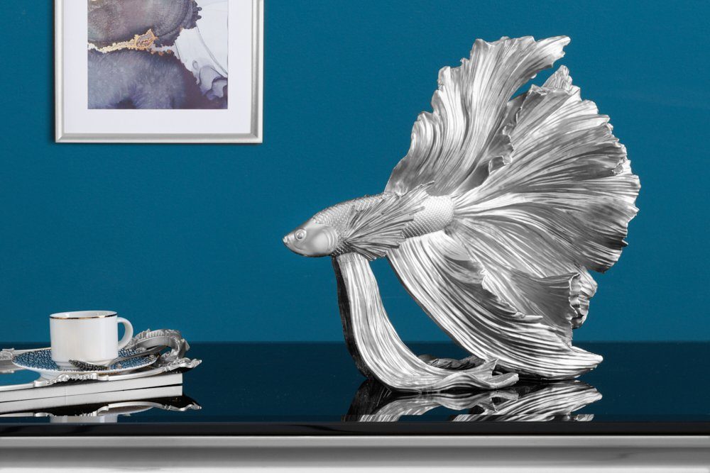 riess-ambiente Tierfigur CROWNTAIL 35cm silber (Einzelartikel, 1 St), Wohnzimmer · Kunststein · Kampffisch · Betta Skulptur · Urban Jungle – Bild 4 von 5