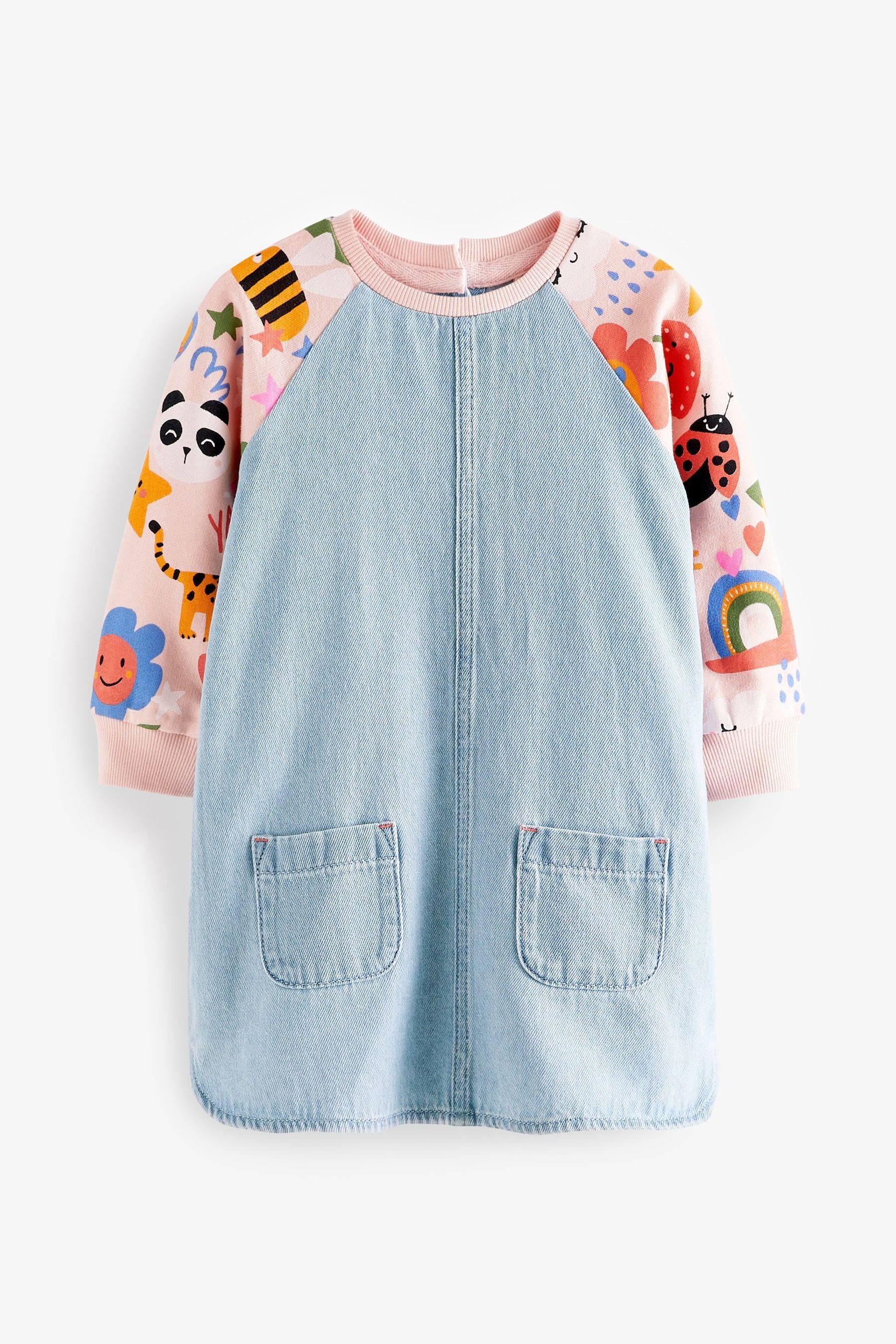 Next Jeanskleid Denim-Kleid mit Raglanärmeln (1-tlg) Pink Panda Print