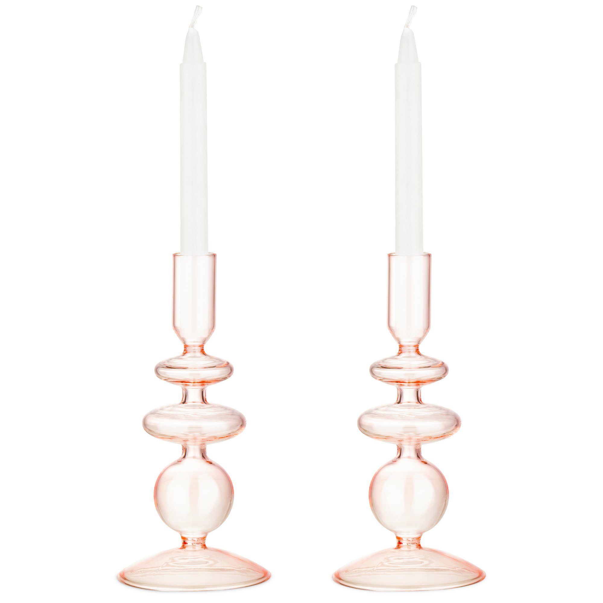 Navaris Kerzenständer 2x Glas-Kerzenhalter für - Stabkerzen Kerzenständer Glas Stabkerzen Rosa