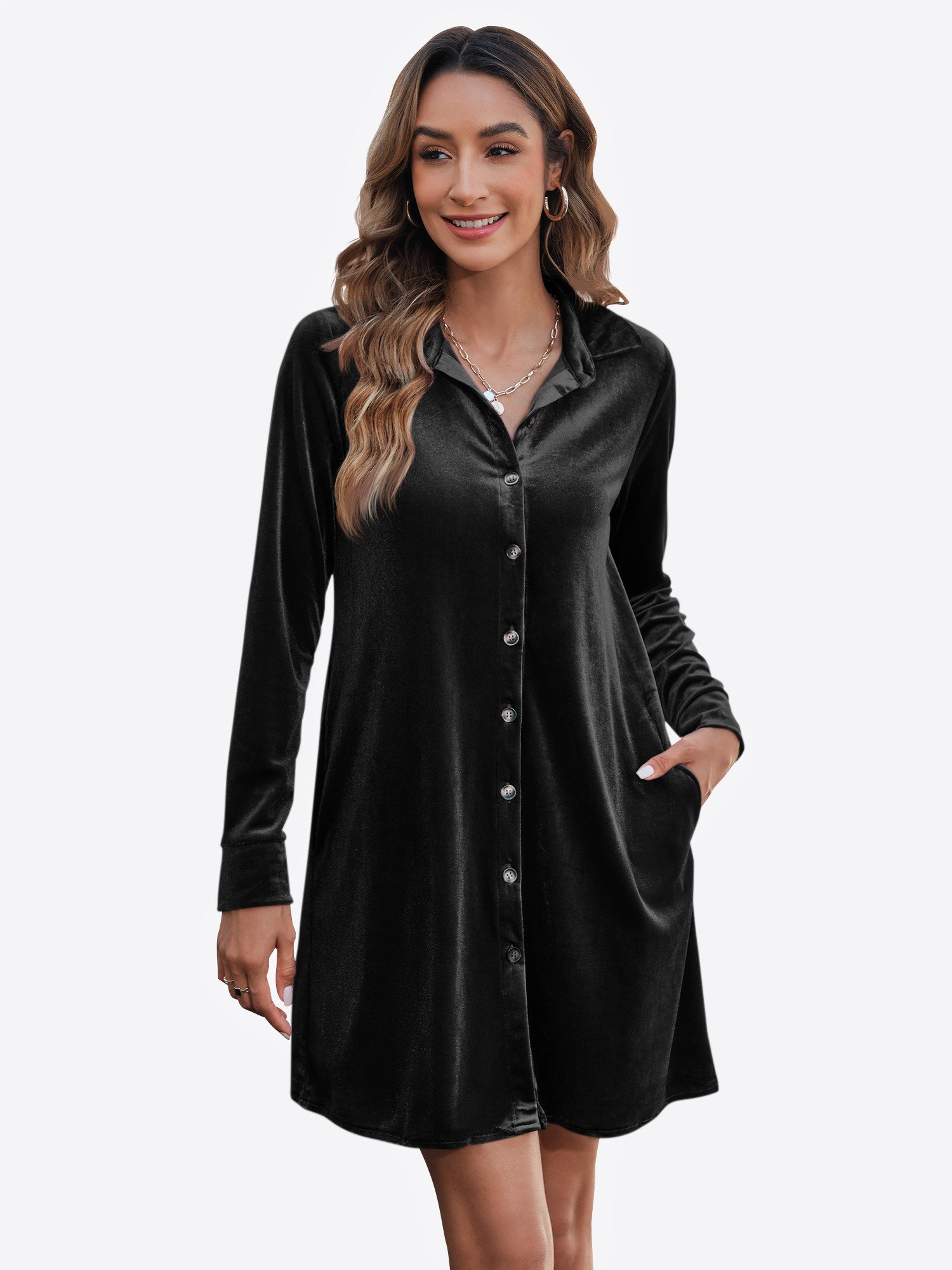 Imily Bela Minikleid Damen Samtkleid mit Knöpfen (Packung, 1-tlg., 1per-Pac günstig online kaufen