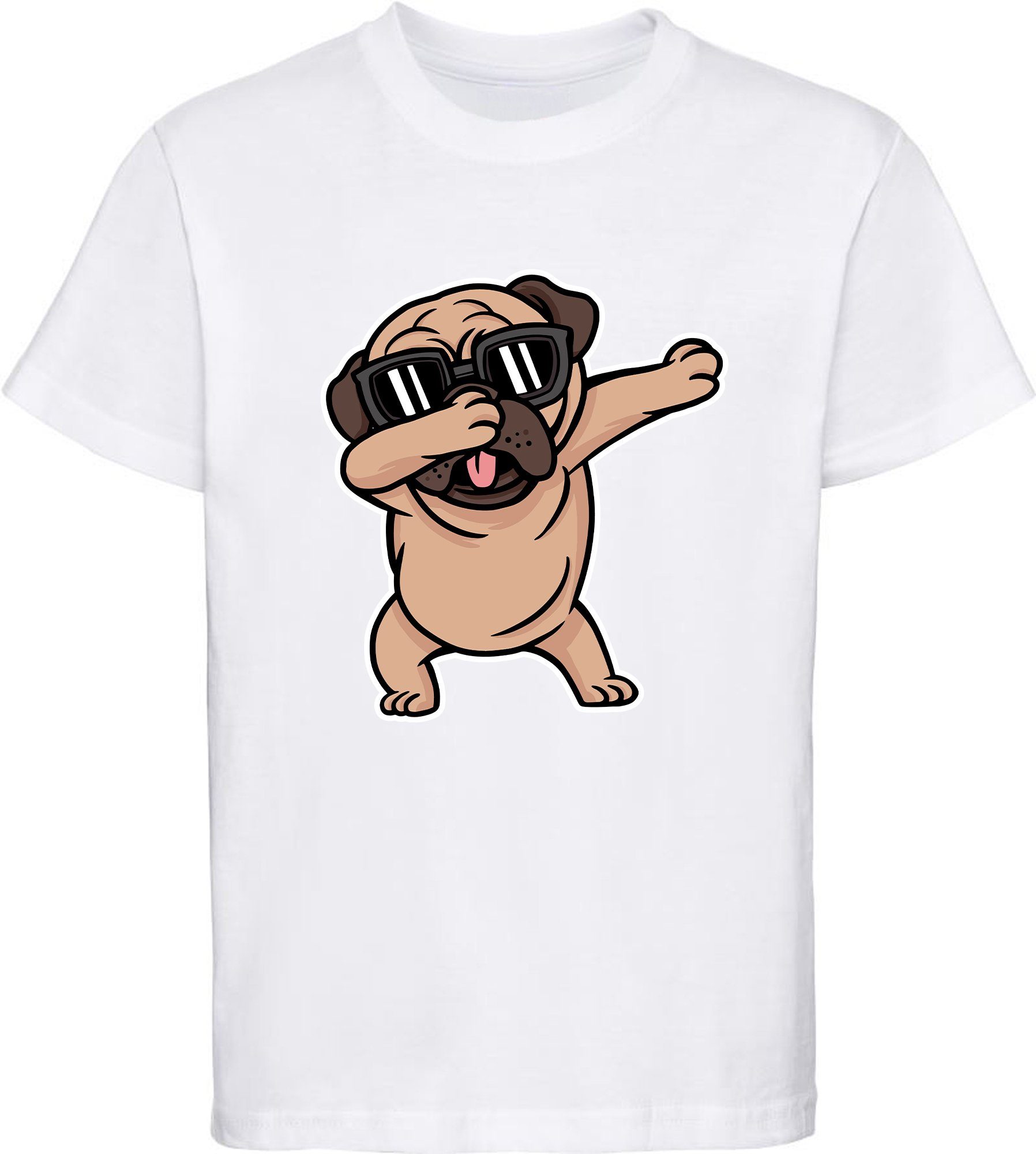 MyDesign24 Print-Shirt Kinder Hunde T-Shirt bedruckt - dab tanzender Hund Baumwollshirt mit Aufdruck, i238 weiss