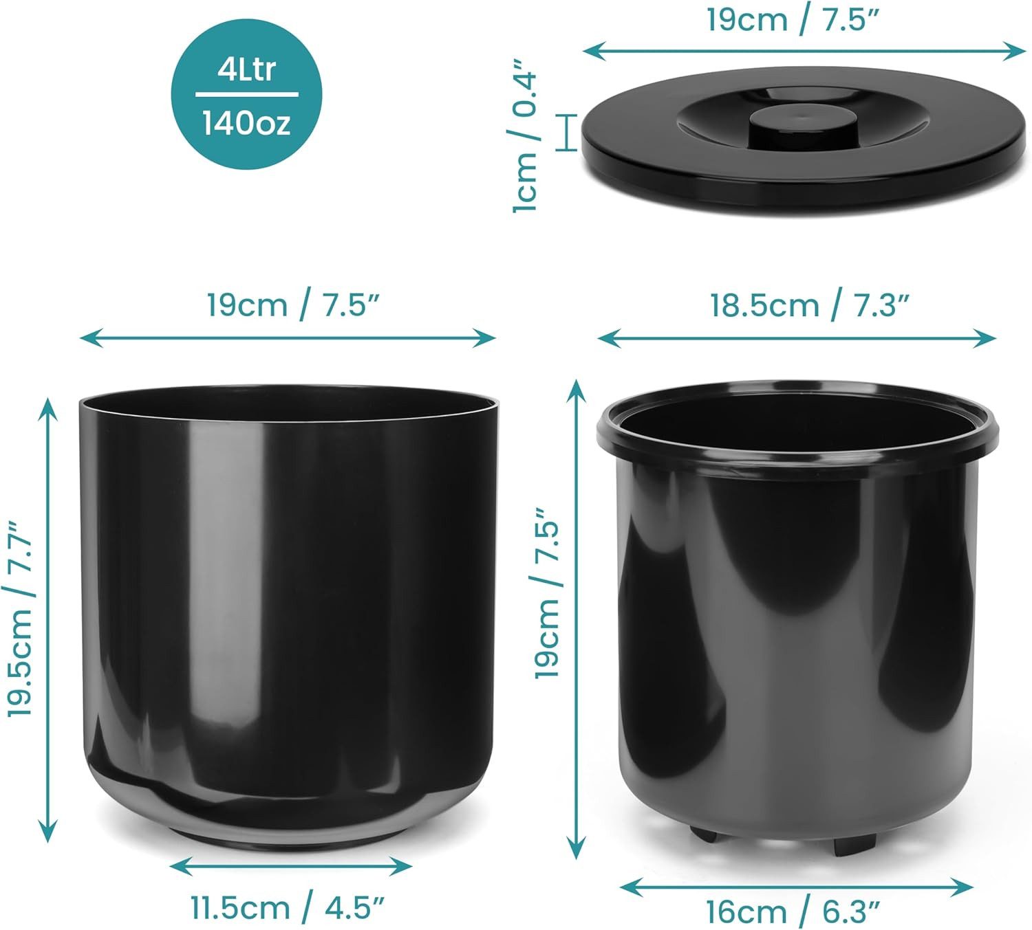 Kurtzy Karaffe Kurtzy Eiskübel 4 L schwarz, isoliert, mit Deckel