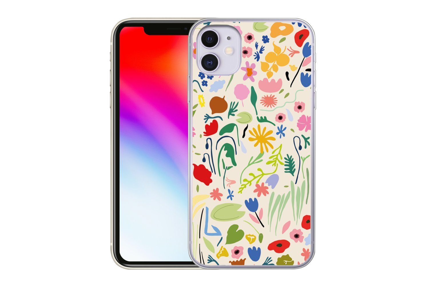 MuchoWow Handyhülle für Apple iPhone 11 Blumen - Muster - Pflanzen, Smartphone-Bumper, Print, Handy Schutzhülle Dünn