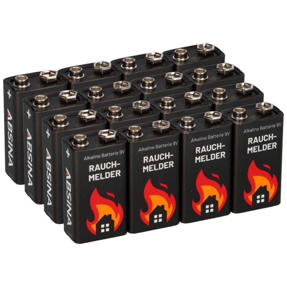 Akkuman.de 16x 9V-Block Rauchmelder Batterie für Rauchwarnmelder Messgeräte uvm. Batterie
