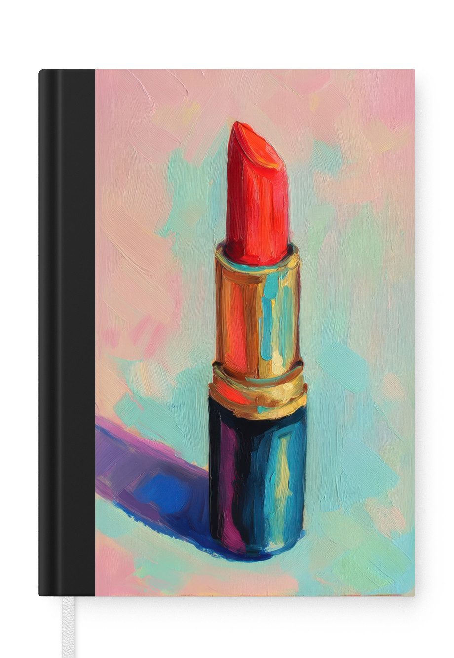 MuchoWow Notizbuch Lippenstift - Rot - Pinselstriche, Notebook, Notizblock a5, Tagebuch, Journal Liniert