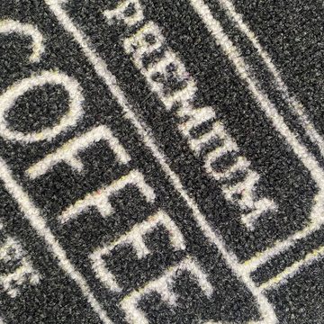 Teppich Küchenläufer schwarz mit Gelrücken und Schriftzug in weiß, Teppich-Traum, rechteckig, Höhe: 5 mm
