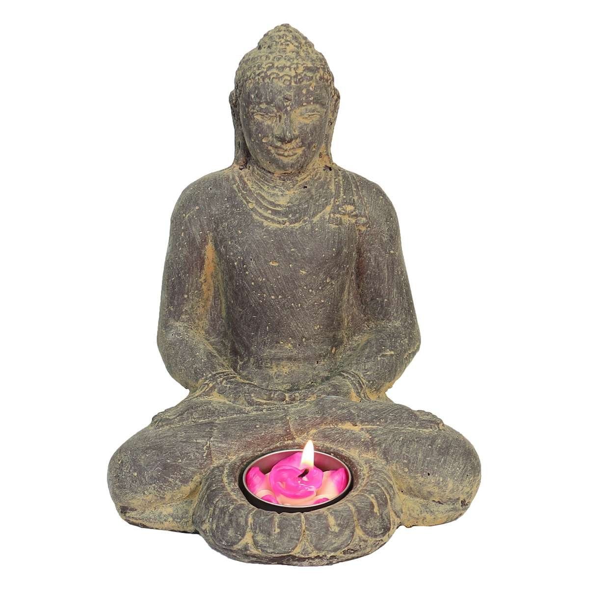 Oriental Galerie Dekofigur Buddha Figur Kerzen Teelichthalter 18 cm (1 St), traditionelle Herstellung in Handarbeit im Ursprungsland