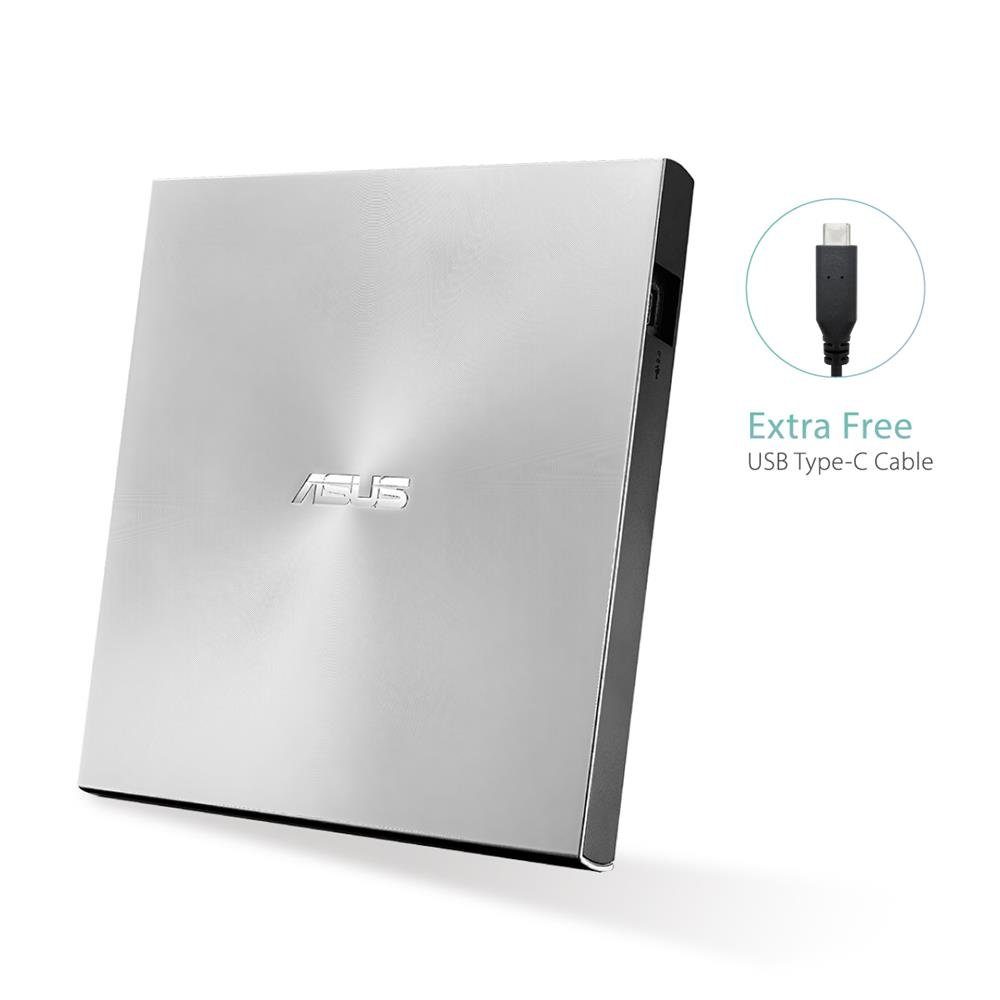 Asus ZenDrive U9M USB-C DVD-Brenner (USB Typ-C, USB Typ-A, BD 6x/DVD 8x/CD 24x, externer Ultra SLIM DVD Brenner Silber inkl. USB-C Kabel)