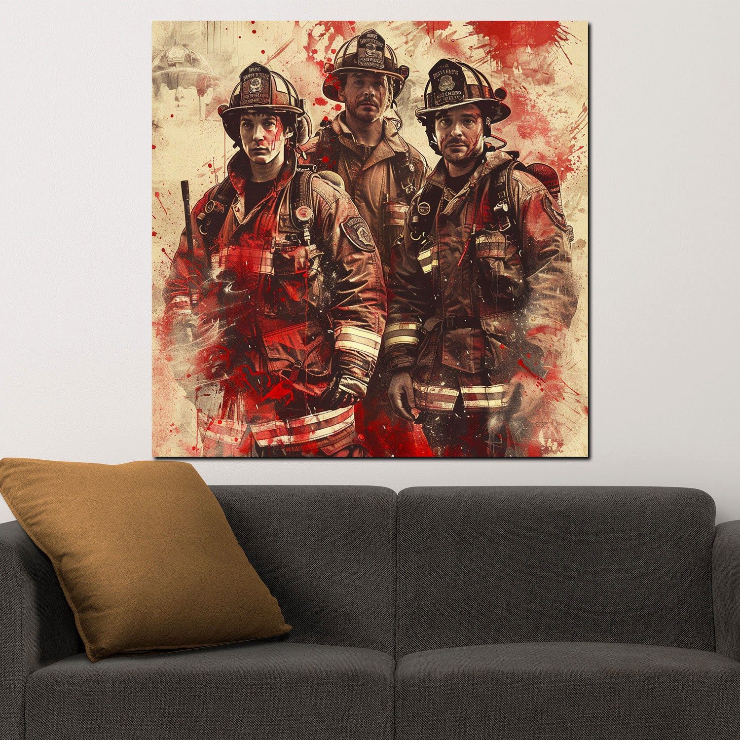 Artedinoi Leinwandbild Feuerwehrmänner abstrakt Red Leinwandbild Wandbild Kunstdruck XL Wandd