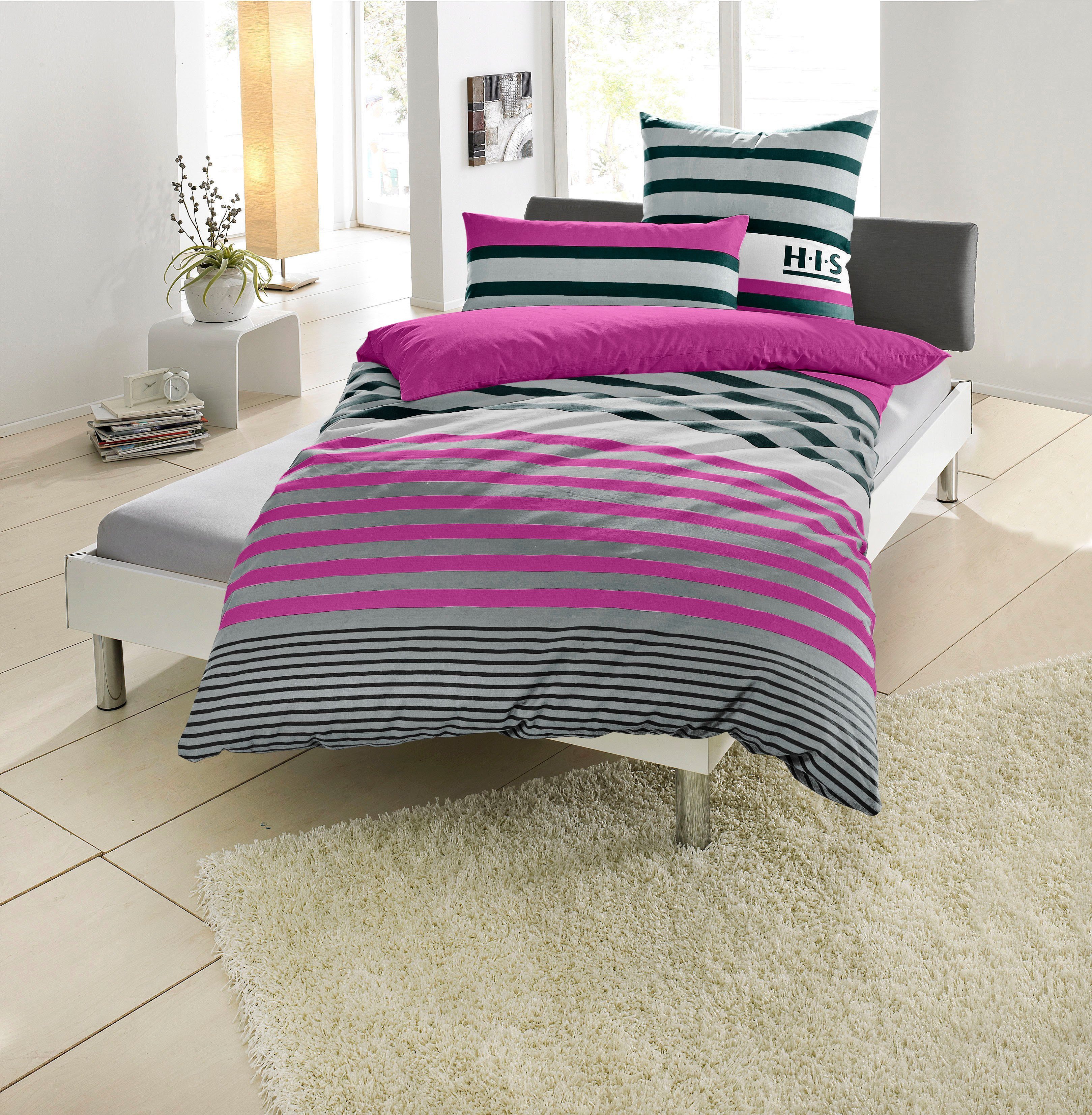 OTTO home Bettwäsche Majoran, Polycotton recycelt, 2 teilig, gestreifte Bettwäsche in 4 Qualitäten, Marke H.I.S by OTTO home