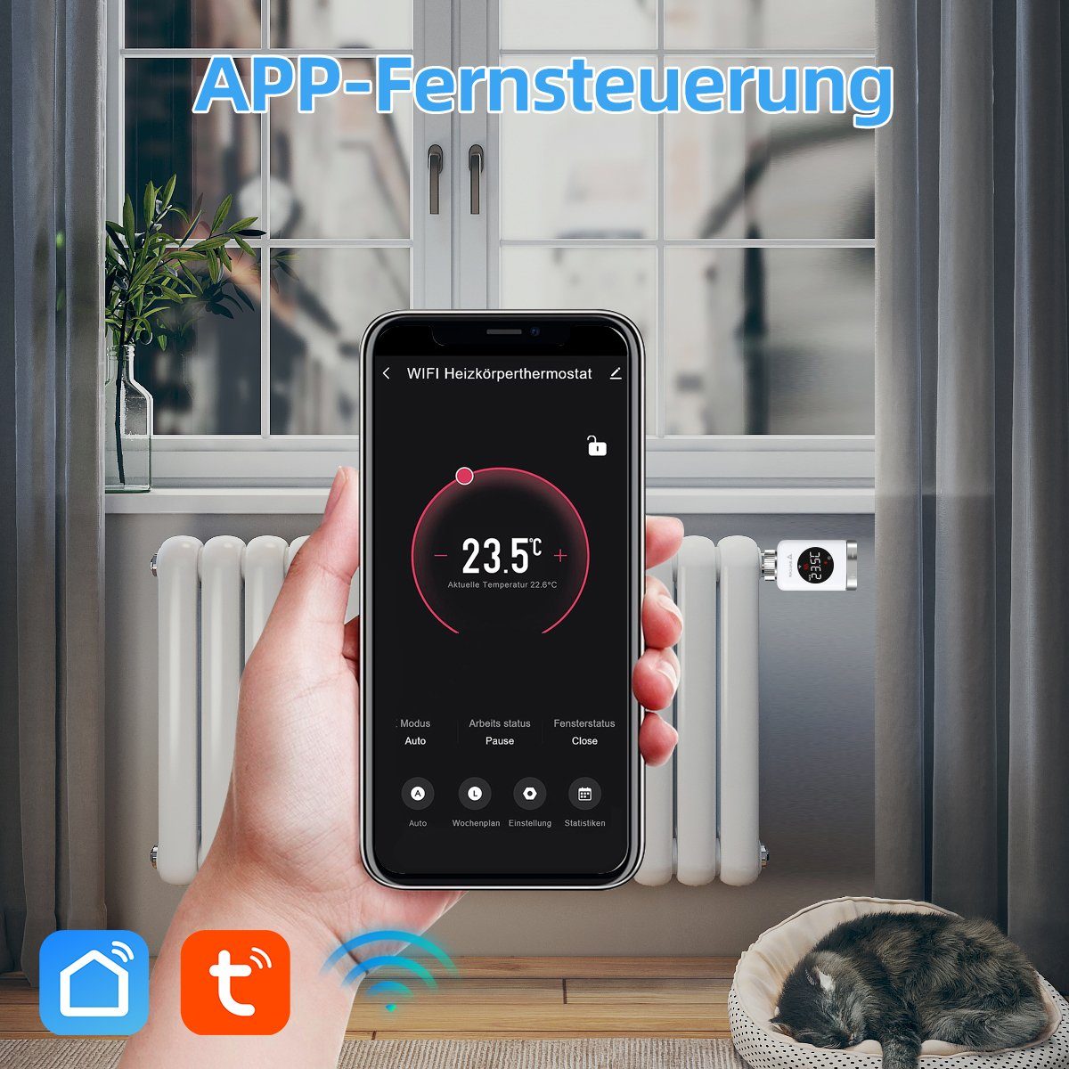 kompatibel Amazon mit Thermostat Smart Alexa LCD Heizkörperthermostat Assistant Salcar Heizung Google Thermostat TRV801W WiFi, & Heizkörperthermostat