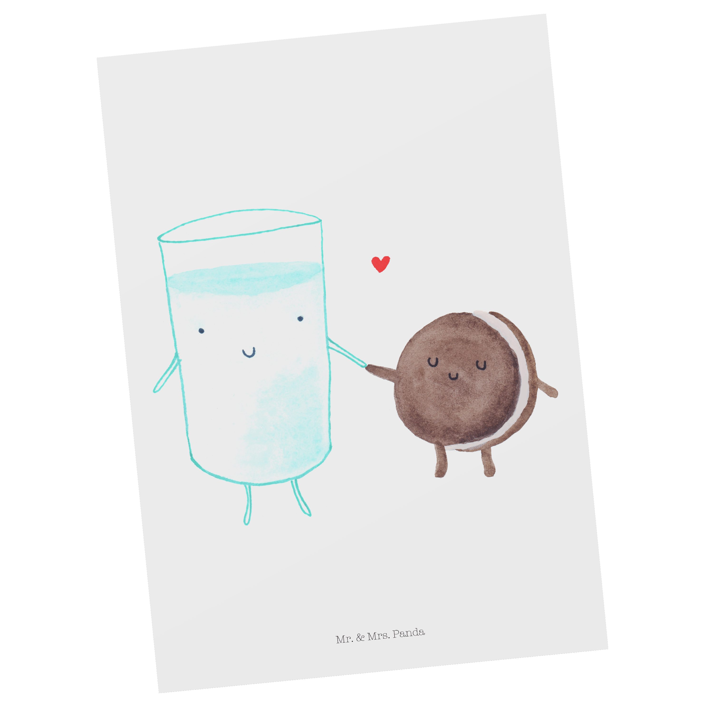Mr. & Mrs. Panda Postkarte Milch & Keks - Weiß - Geschenk, Kekse, Motiv süß, perfektes Paar, Kar