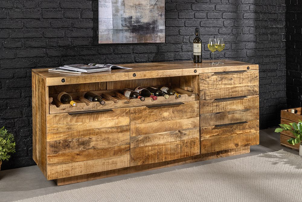riess-ambiente Sideboard IRON CRAFT 175cm natur - Massivholz, Metall, Stauraum, Weinregal (Einzelartikel, 1 St), handgefertigte Kommode - ideal für rustikale Küchen- und Wohnbereiche