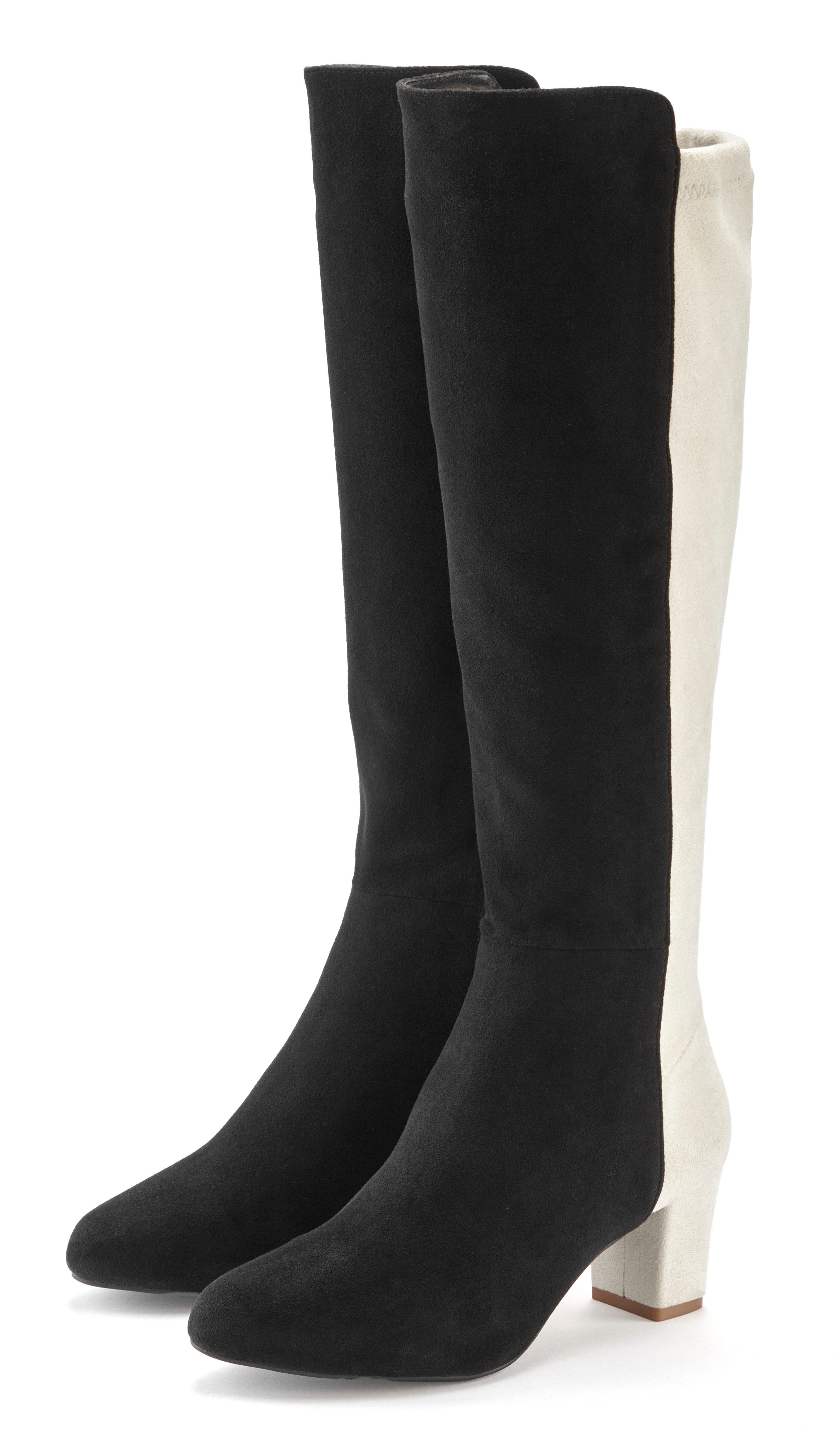 LASCANA Stiefel Langer Stiefel, Stiefelette mit Blockabsatz in zweifarbiger günstig online kaufen