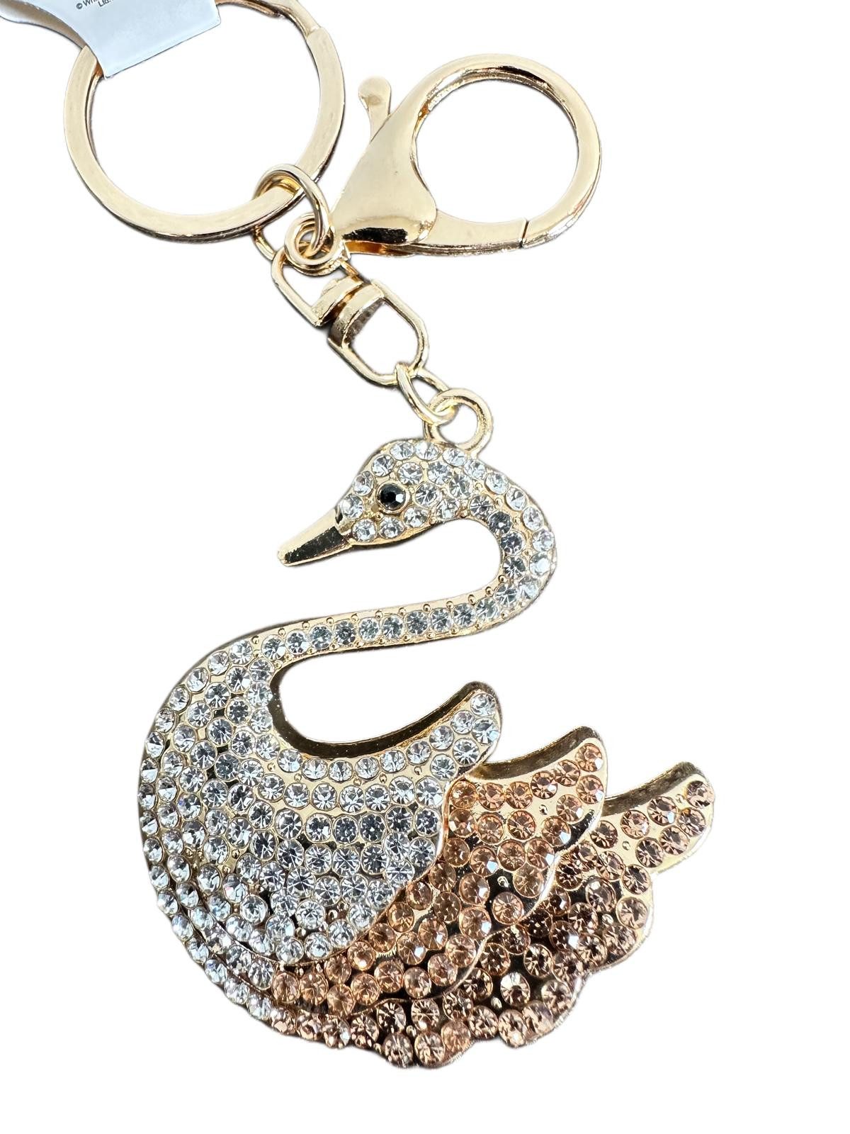 Whitehouse Leisure International Ltd Schlüsselanhänger Schlüsselanhänger Kinder Mini Anhänger keychain Gltzer Schwan, Schlüsselanhänger aus Metall mit Steinen und Glitzer Geschenk 6 cm
