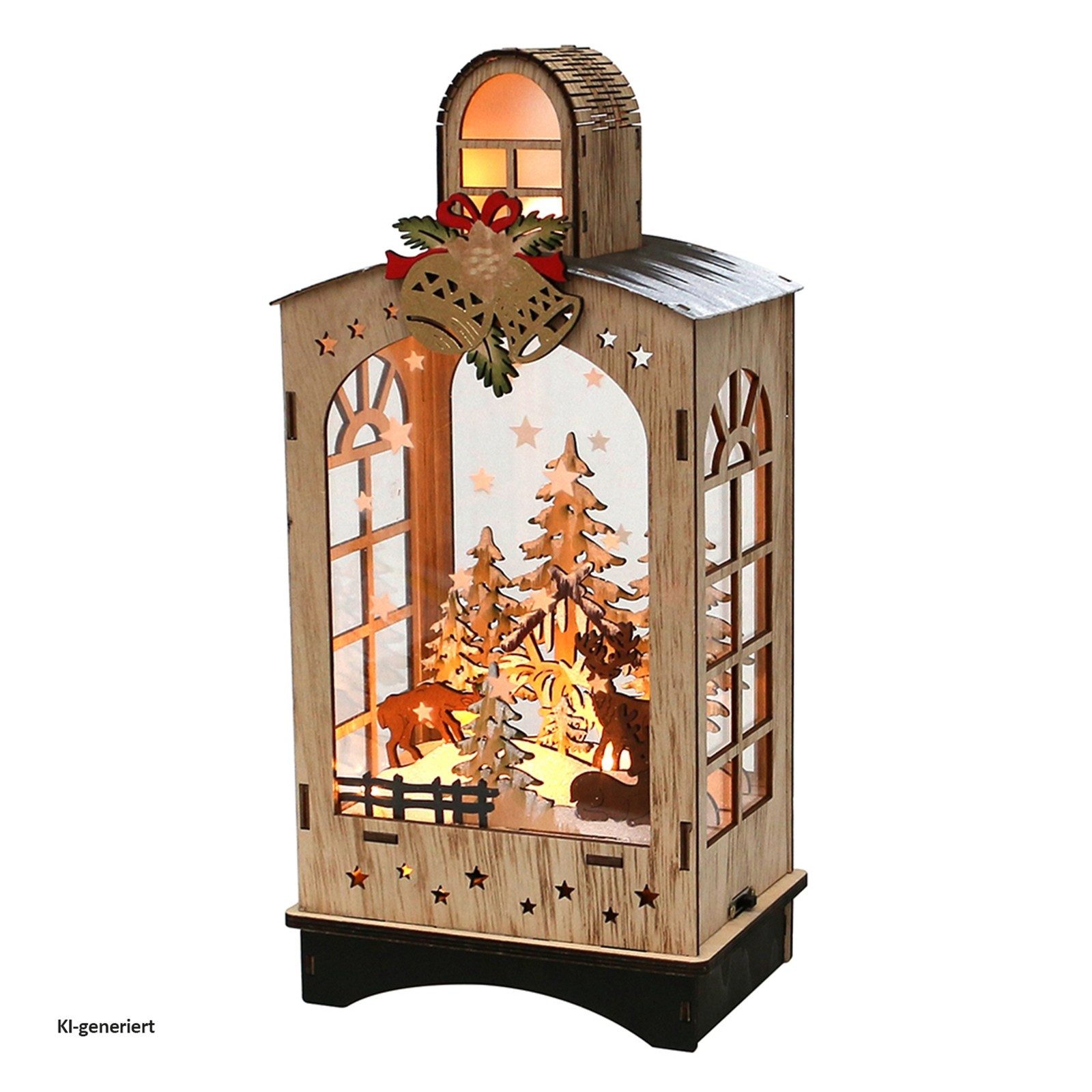 SIGRO LED Laterne Holz Laterne Winterwald, LED