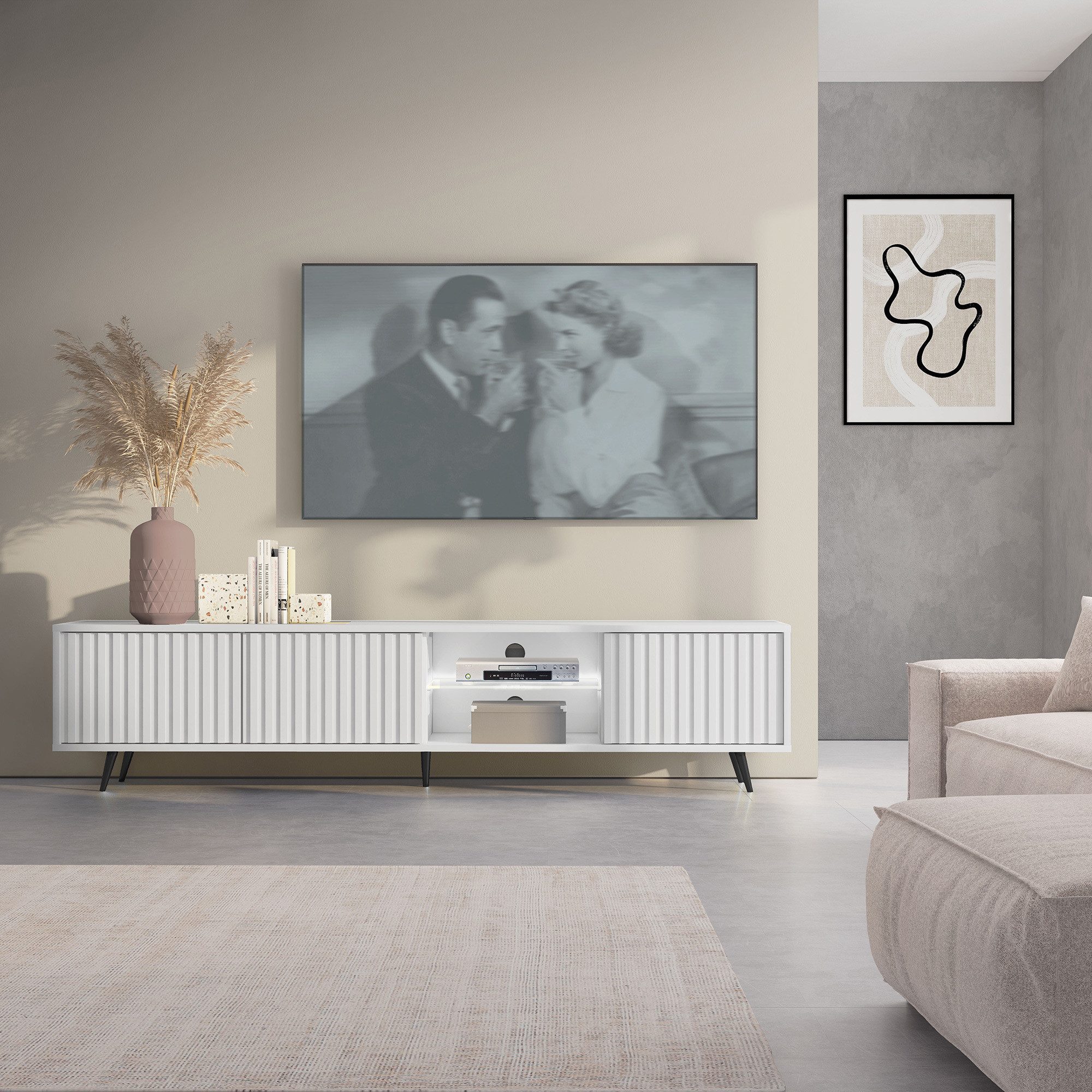 Selsey TV-Schrank BELLO mit schwarzen Füßen, Lamellenfronten und LED, 175 c günstig online kaufen