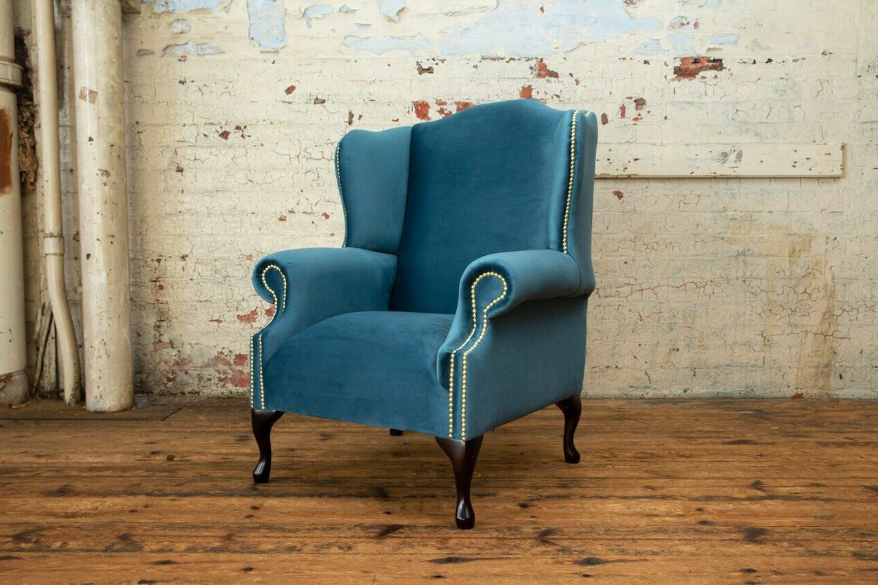 Xlmoebel Ohrensessel Chesterfield Sessel Sofa Polster 1-Sitzer Textil Türkis (1-St), Made in Europa