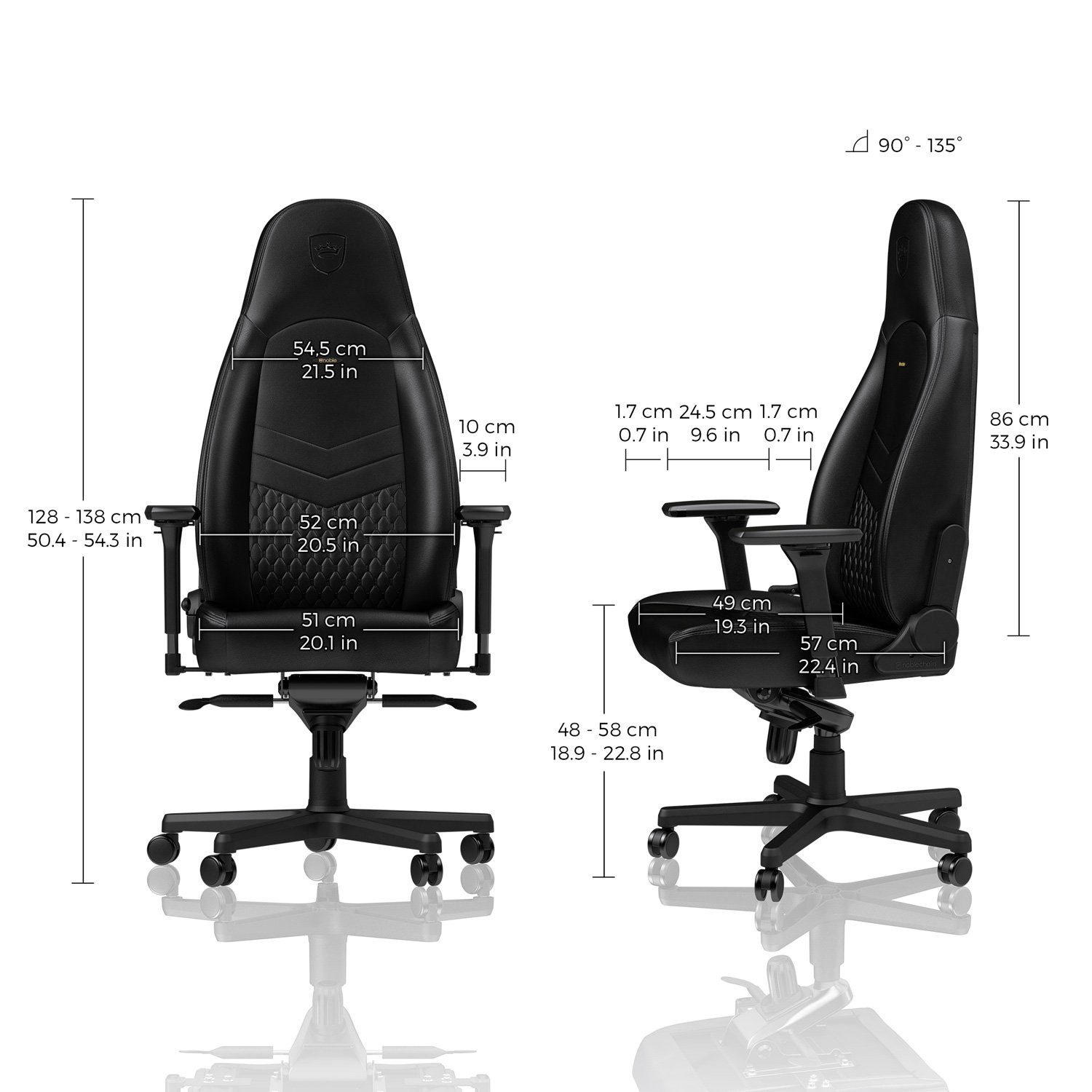 Noblechairs Gaming-Stuhl noblechairs ICON Echtleder Gaming Stuhl - schwarz/schwarz