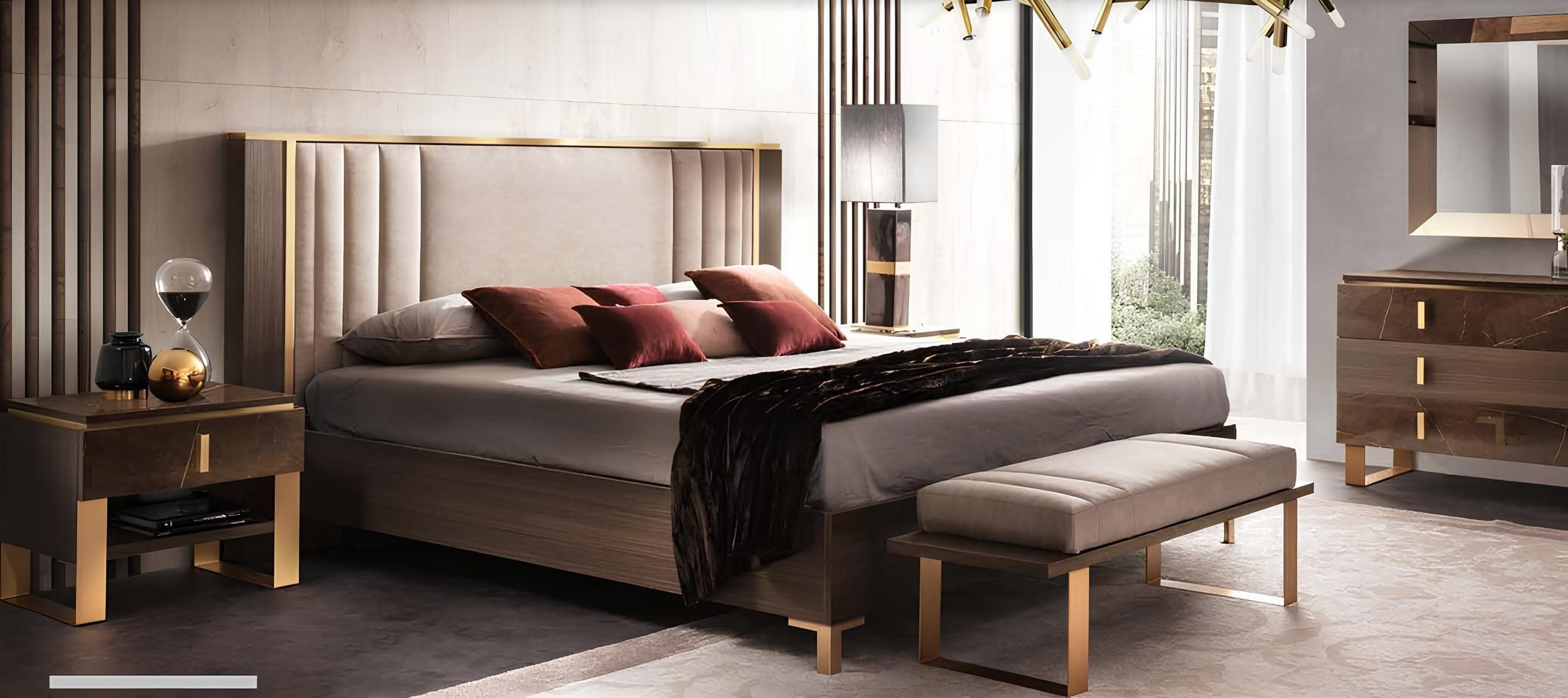 JVmoebel Komplettschlafzimmer Italienisches Schlafzimmer Set in Braun mit eleganter Handwerkskunst, (3-tlg), Made in Europa