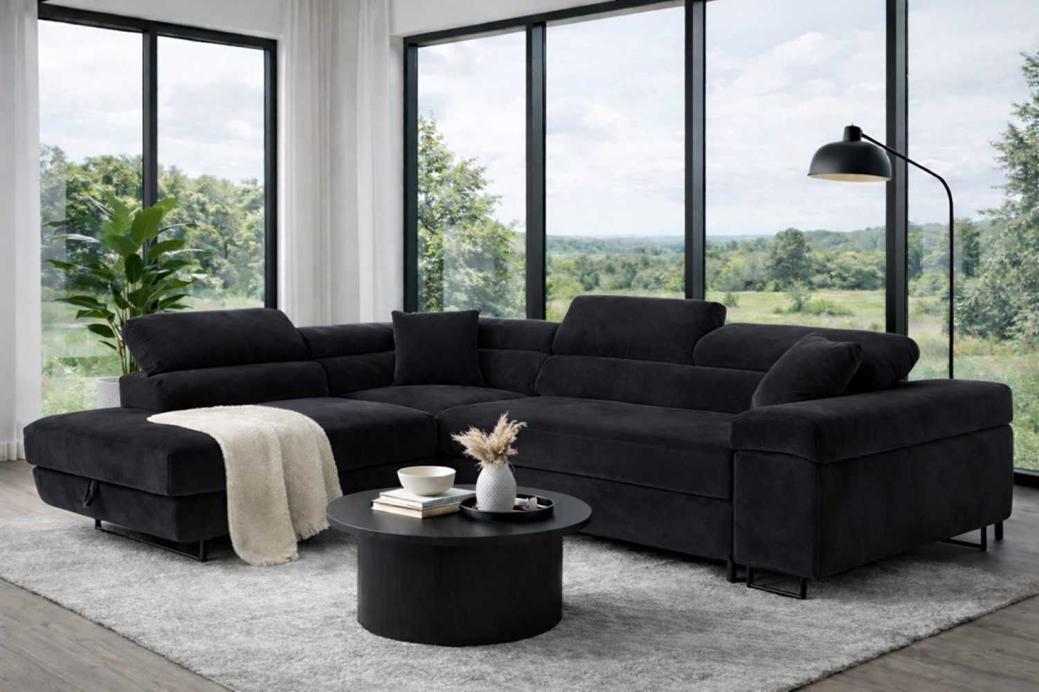 Labett Ecksofa mit Schlaffunktion & Bettkasten Links/Rechts Sofa L-Form GUERO