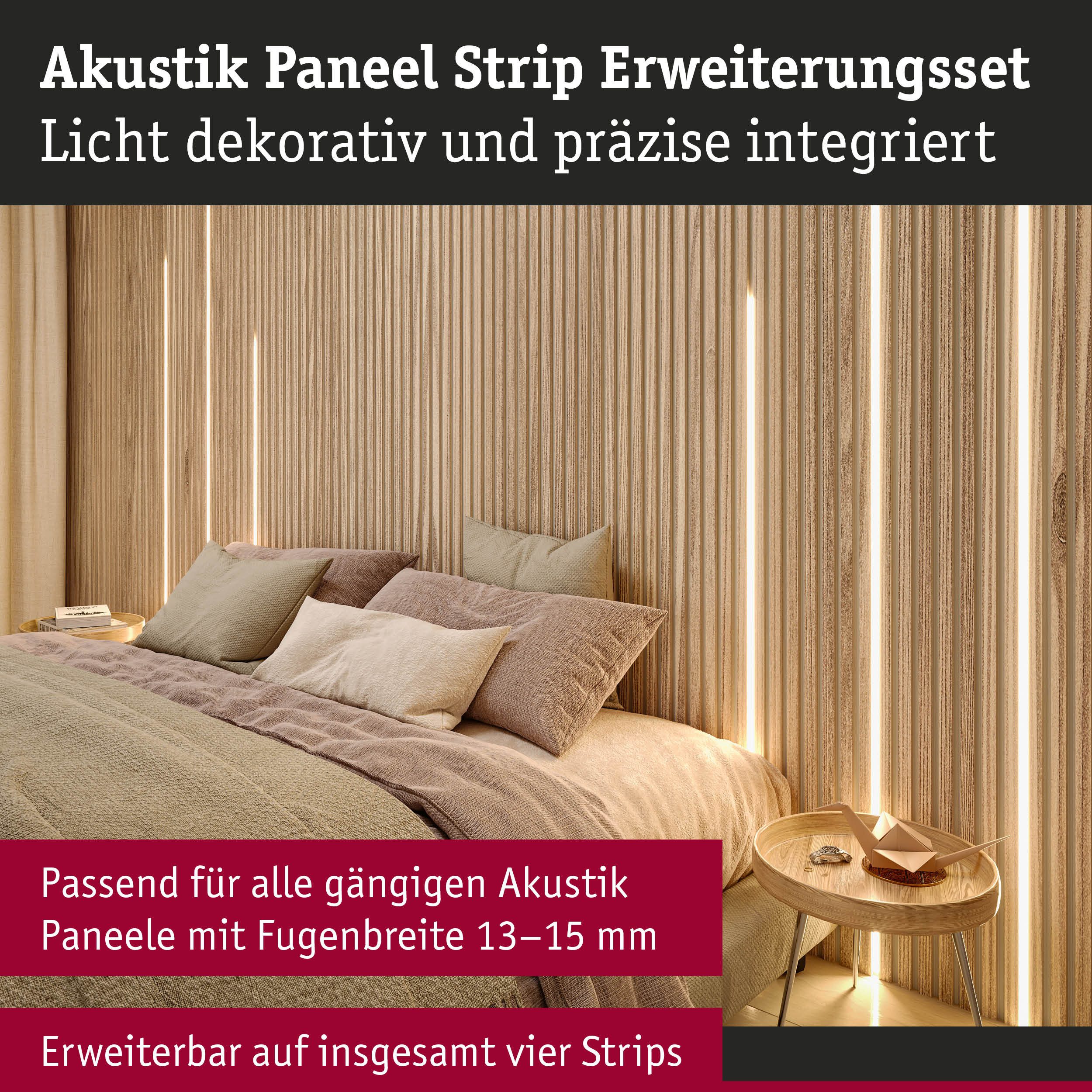 Paulmann LED Stripe LED Strip Akkustik Paneel Erweiterung Erweiterung 2,4m 3000K Schwarz – Bild 4 von 5