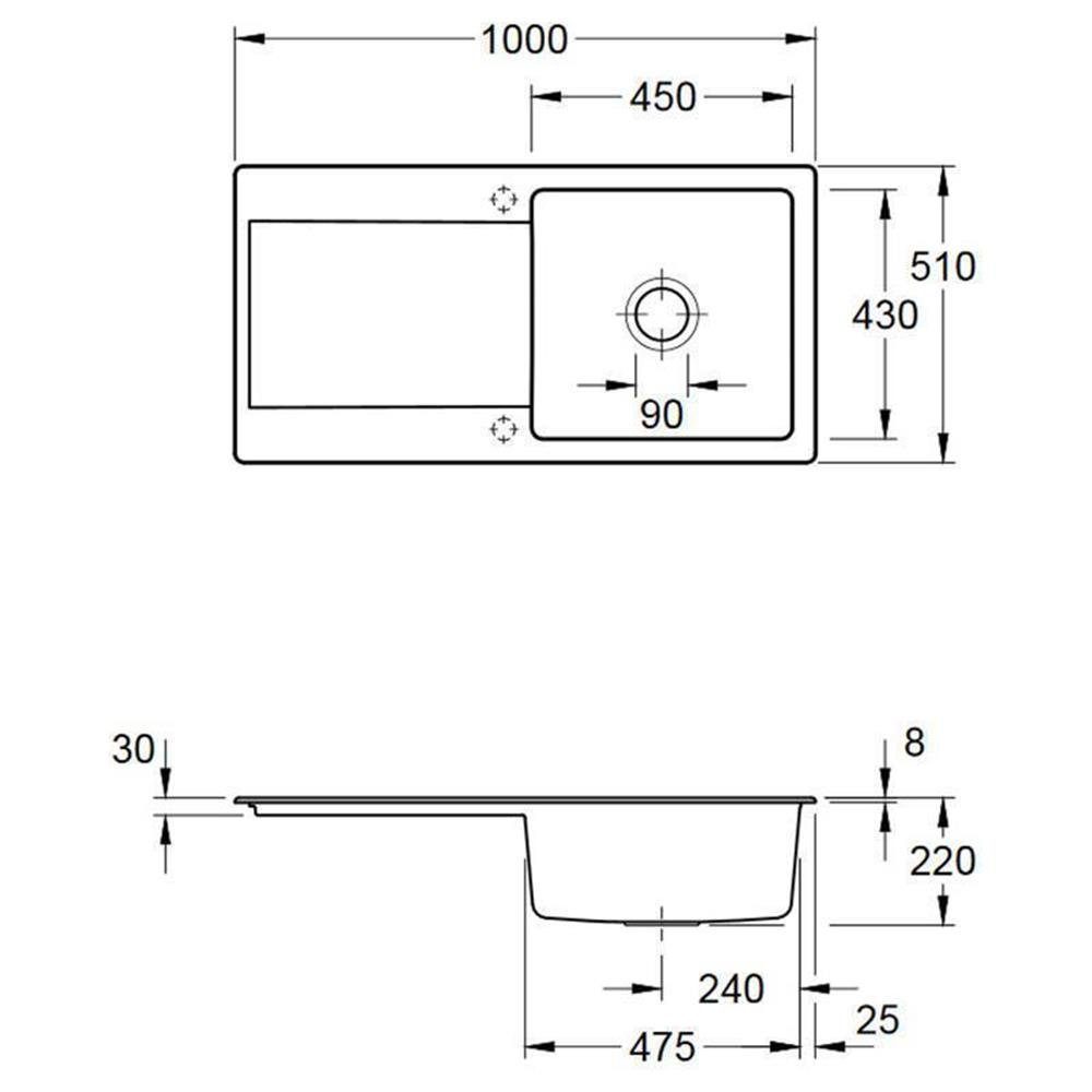 TR cm 60, Villeroy & Siluet Timber Premiumline Boch 100/51 & Villeroy Küchenspüle Boch