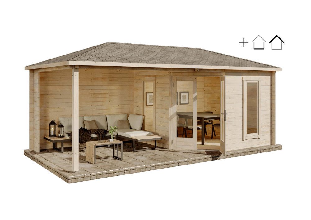 Alpholz Gartenhaus Holz Set - 5-Eck Liwa, BxT: 614x317 cm, (Set), in Naturbelassen Inkl. Fußboden & Dacheindeckung