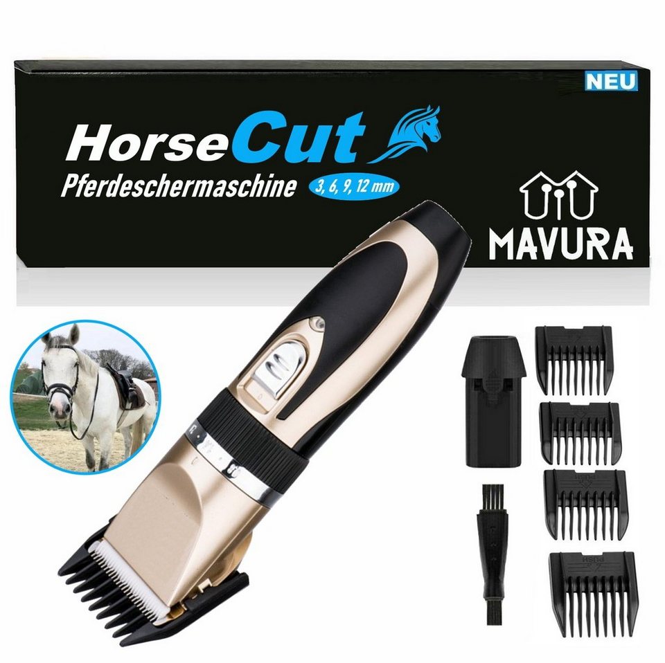 MAVURA Pferdeschermaschine HorseCut Pferde Schermaschine extrem leise mit  Akku, Pferde Haartrimmer Haar Trimmer handlich & leicht