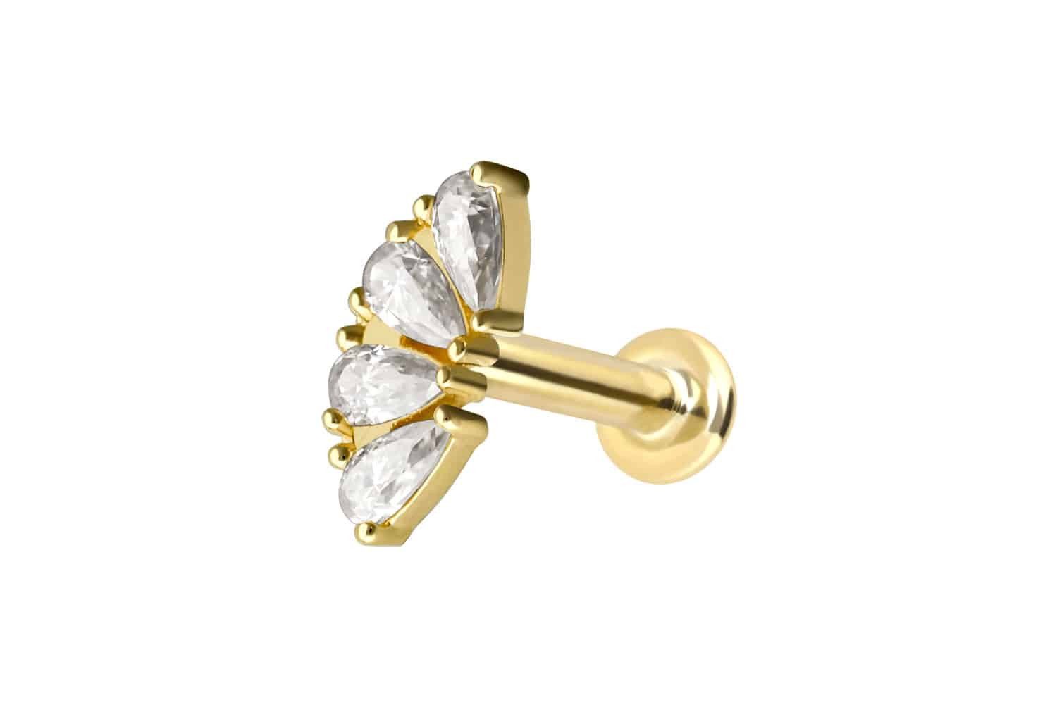 PIERCINGLINE Piercing-Set 14 Karat Gold Labret mit Innengewinde MOISSANIT-BOGEN (Labrets, 1-tlg)
