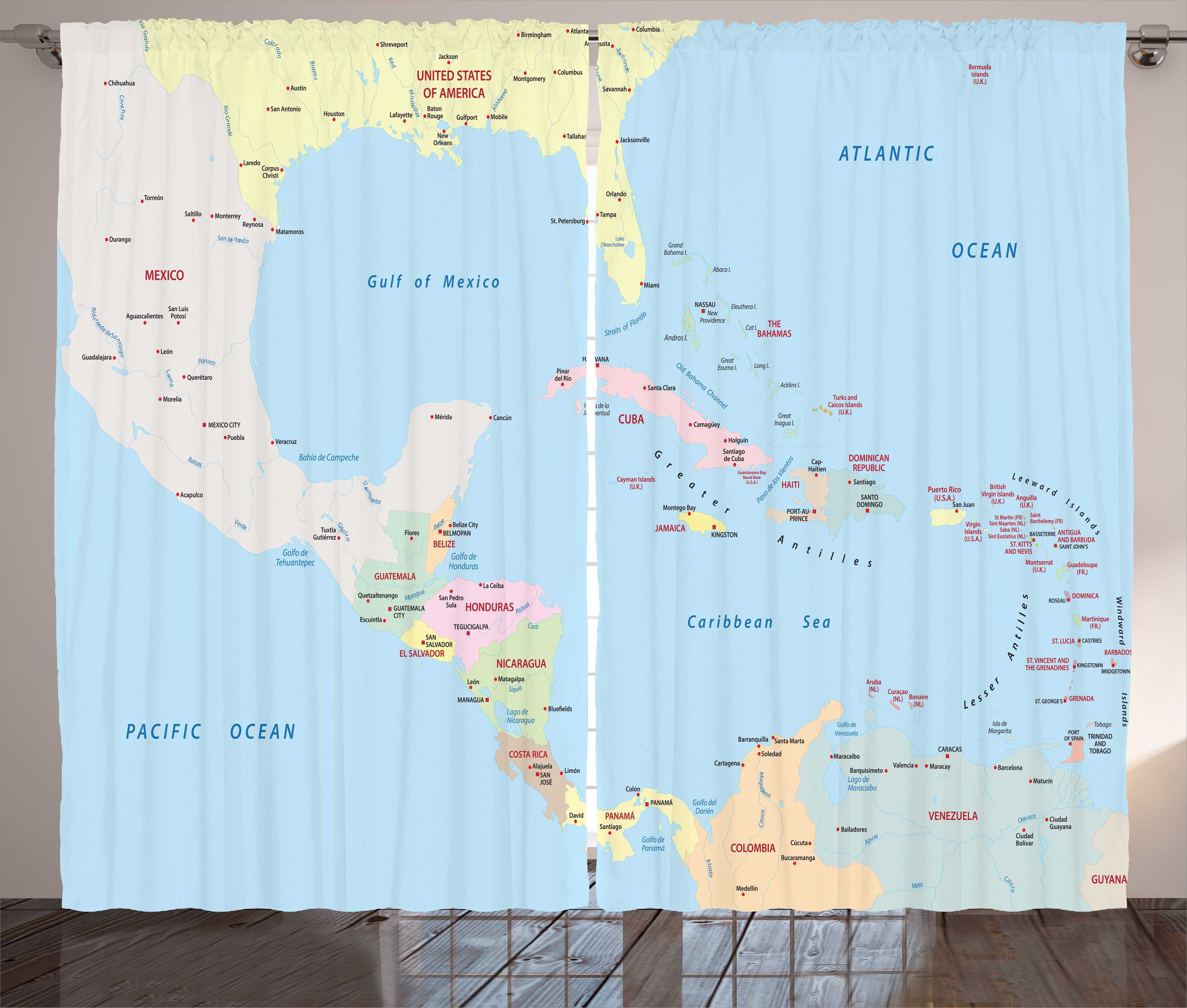 Abakuhaus, Haken, Inseln Schlafzimmer und Zentralamerika mit Kräuselband Vorhang Gardine Schlaufen Karibische