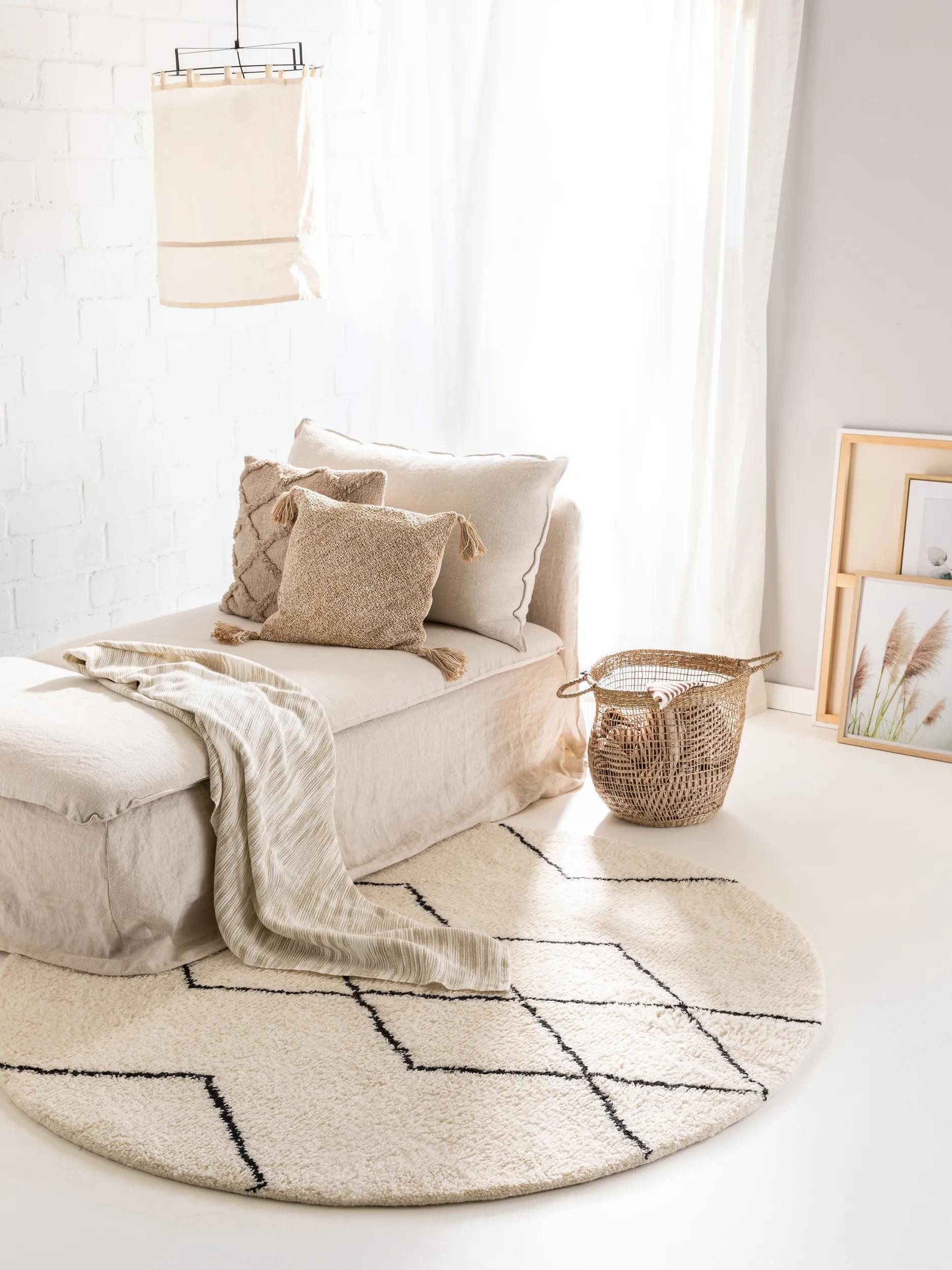 benuta Wollteppich Berber, rund, Höhe: 31 mm, 100% Wolle, Teppich Wohnzimmer, Schlafzimmer, Esszimmer, Flur, Hygge