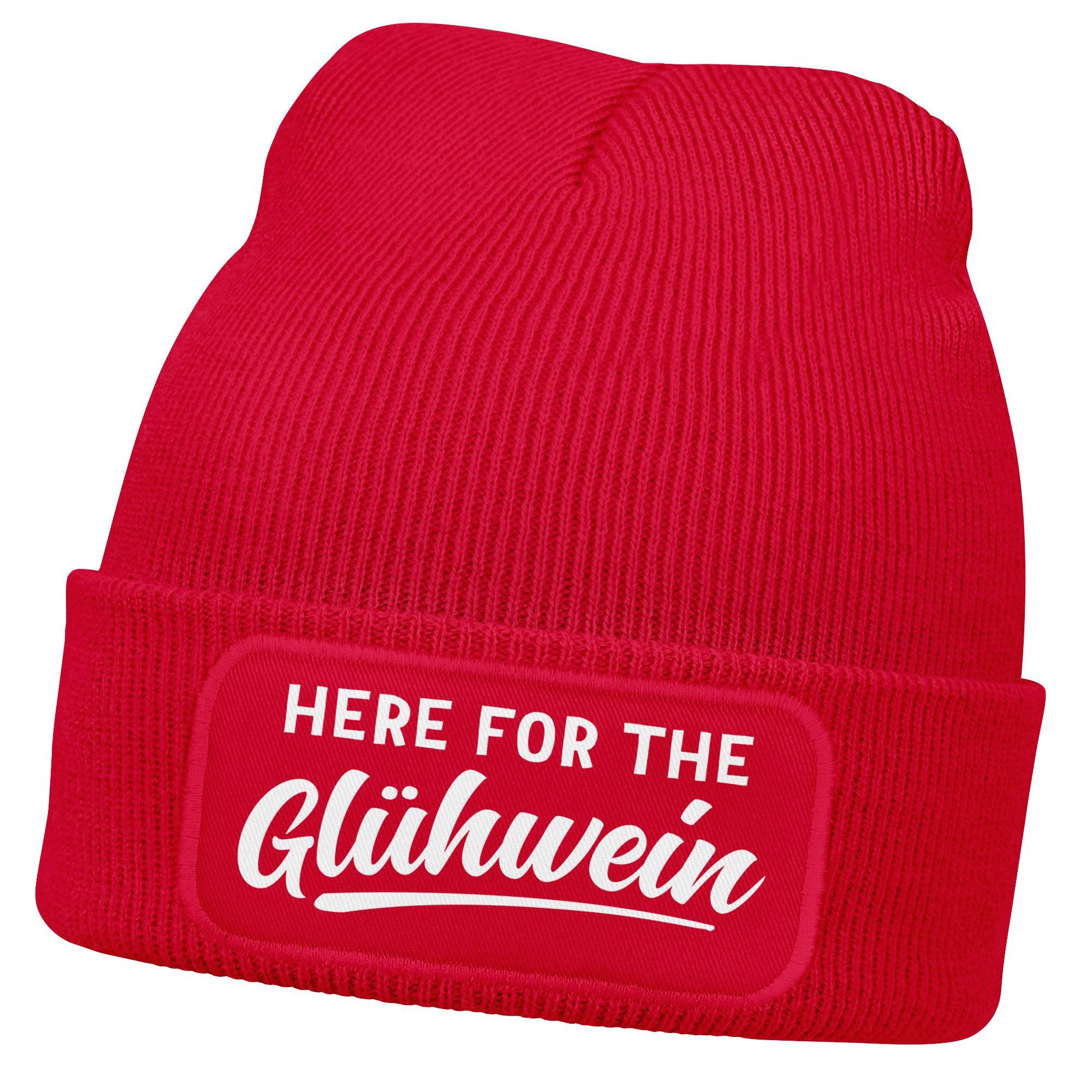 Strickmütze Herren Beanie Strickmütze mit Patch Spruch Aufdruck GlühweinLustig