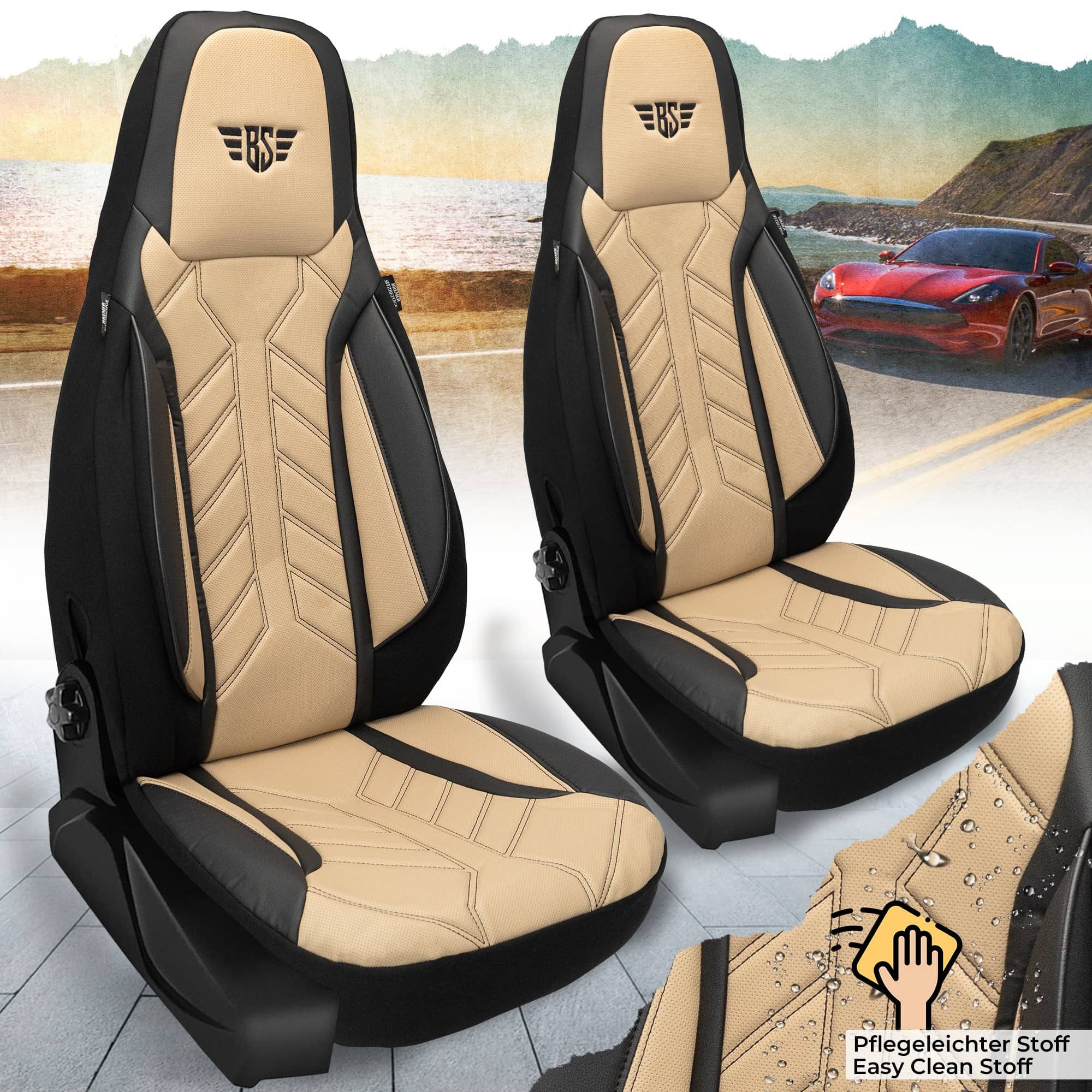 BREMER SITZBEZÜGE Autositzbezug für Volvo S60 V60 3 Gen. Bj ab 2018 (DPL507), Set, Schonbezüge Sitzbezüge Fahrer und Beifahrer, in Schwarz/Beige