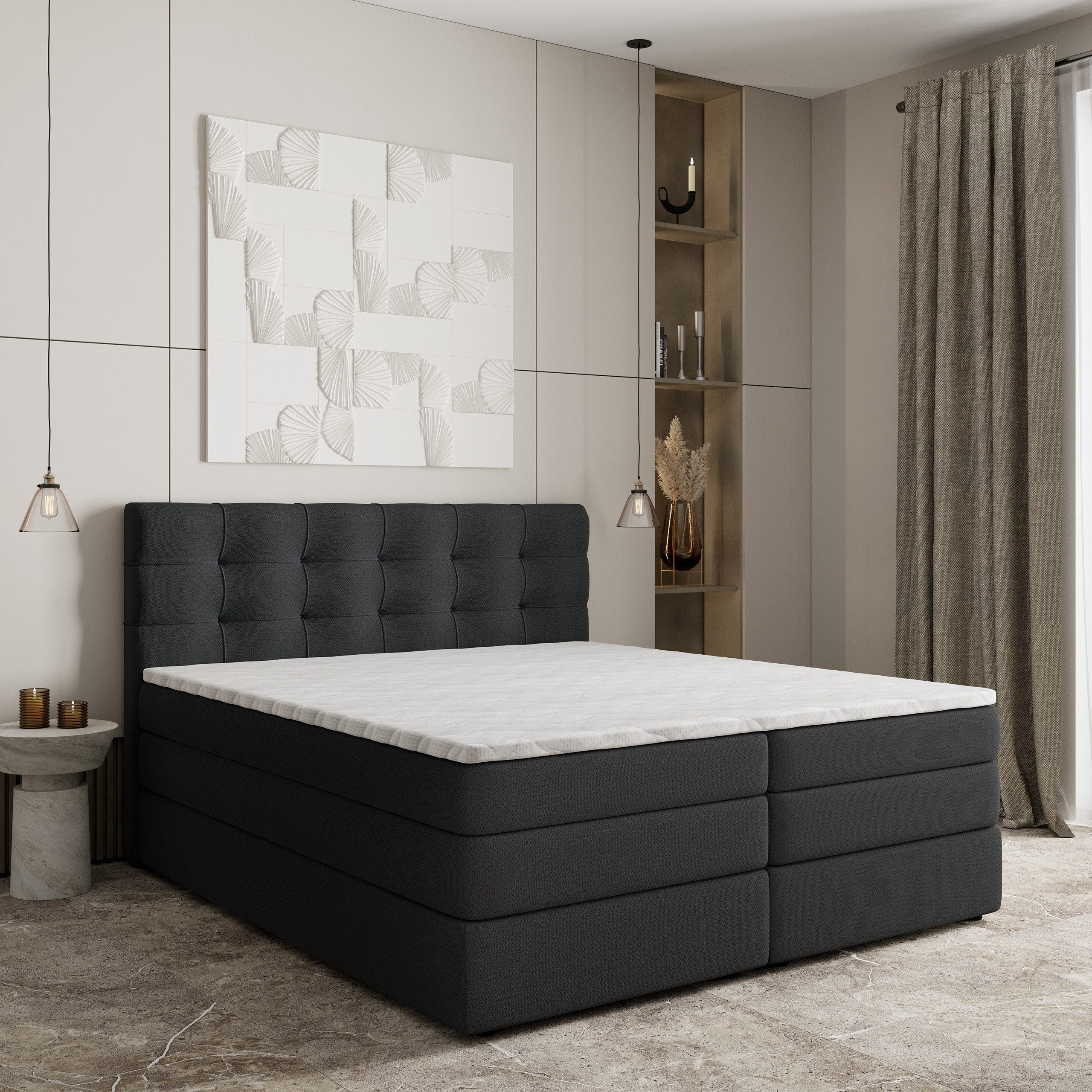 Boxspringbett AREZI 180x200 cm mit Bonell Matratze und Topper