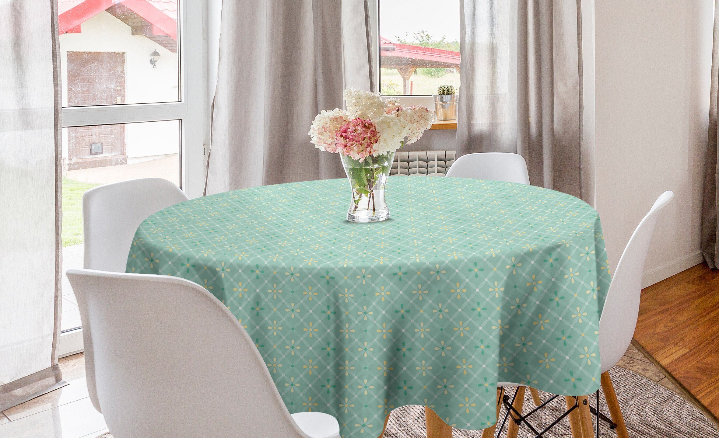 Abakuhaus Tischdecke Kreis Tischdecke Abdeckung für Esszimmer Küche Dekoration, Blumenweinlese Abstrakt Daisy prüfen