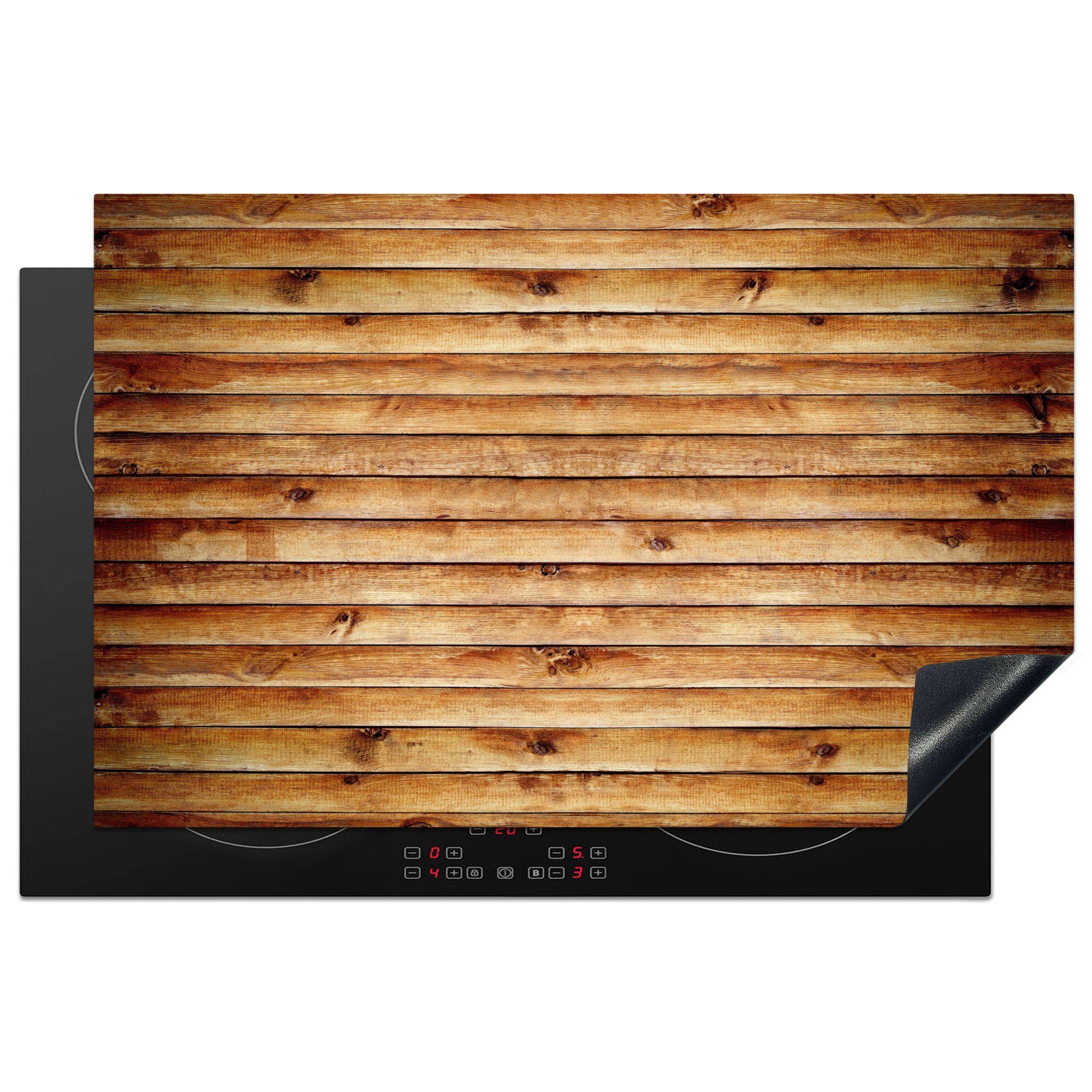 MuchoWow Herdblende-/Abdeckplatte Wand - Regale - Holz, Vinyl, (1 tlg), 81x52 cm, Induktionskochfeld Schutz für die küche, Ceranfeldabdeckung