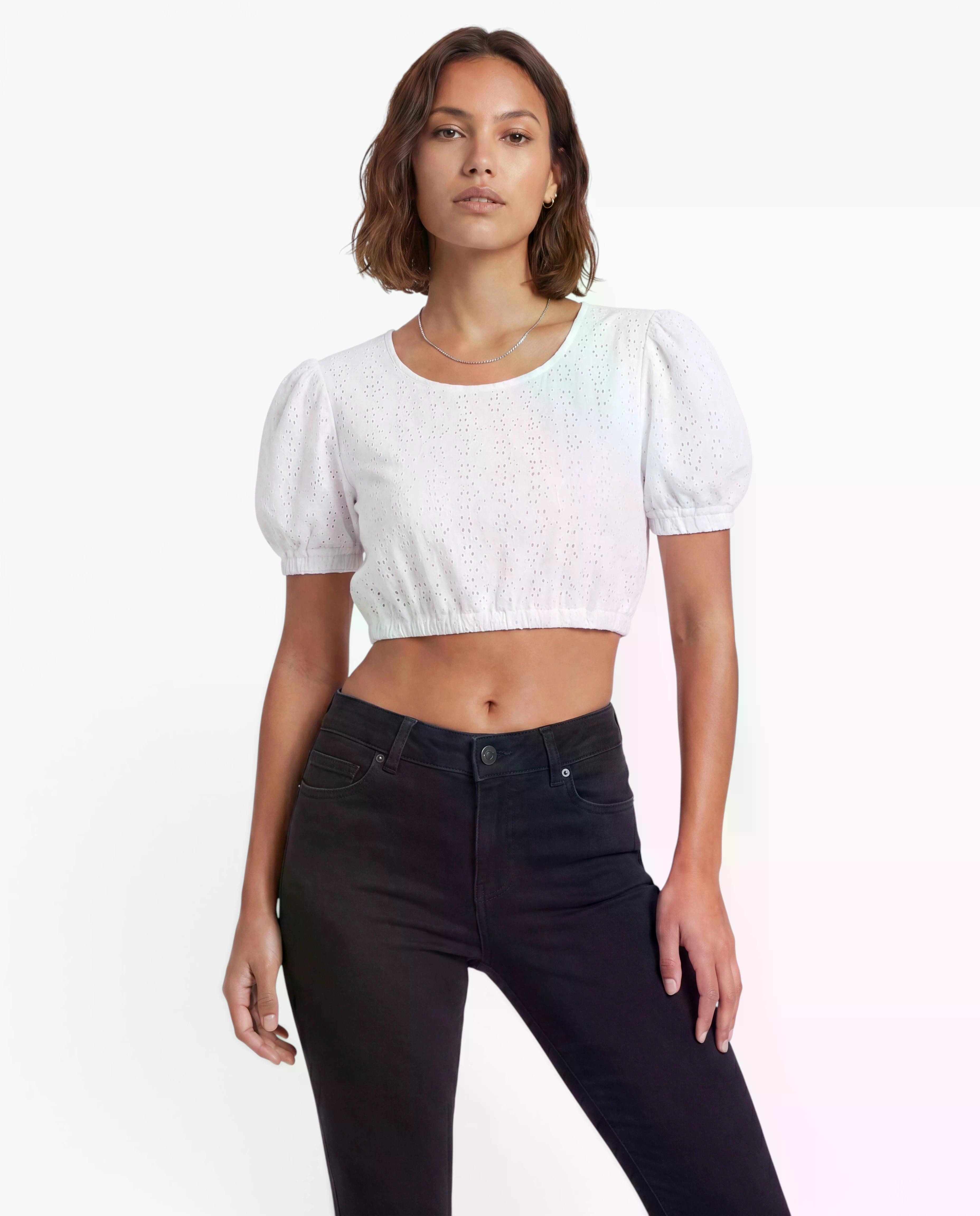 Ramona Lippert Dirndlbluse Sina Weiß mit Lochstickerei, Damen Trachtenbluse