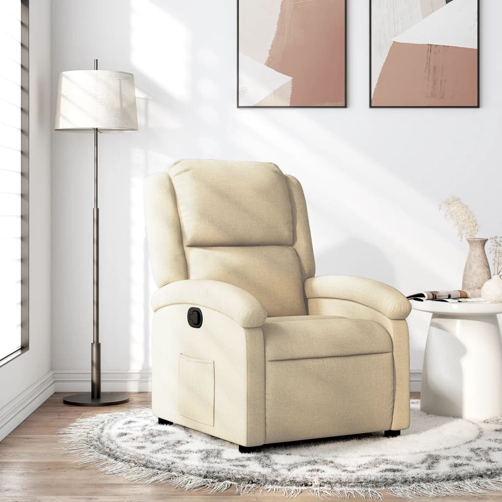 furnicato Relaxsessel Bequemer Creme 71 x 86,5 x 99,5 cm, Kinosessel mit Liegefunktion, Seitentasche und atmungsaktivem Stoff