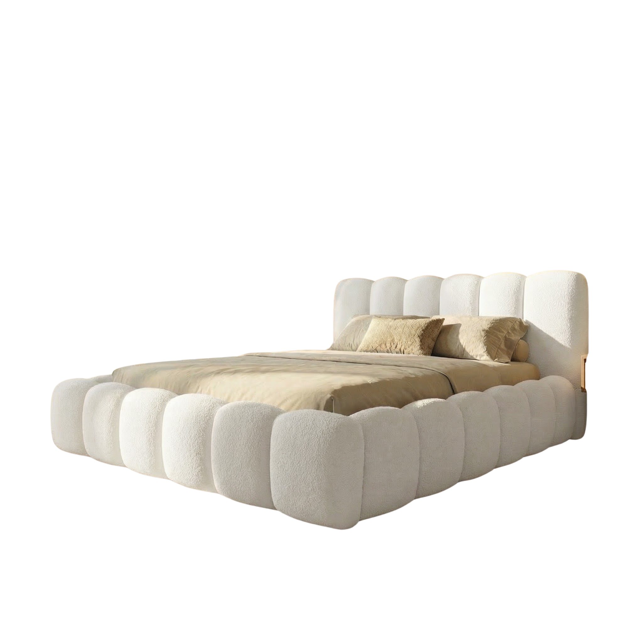 yourhouse24 Polsterbett DALLAS Slim Bubble-Design aus Bouclé, inkl. Bettkasten, Platzsparendes Chunky-Bett mit vertikaler Steppung – Bild 5 von 5