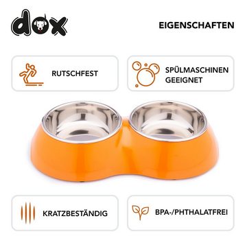 DDOXX Futternapf Doppel-Fressnapf, rutschfest, kleine & große Hunde, Edelstahl, Melamin, Langlebig,Robust,Rutschfest