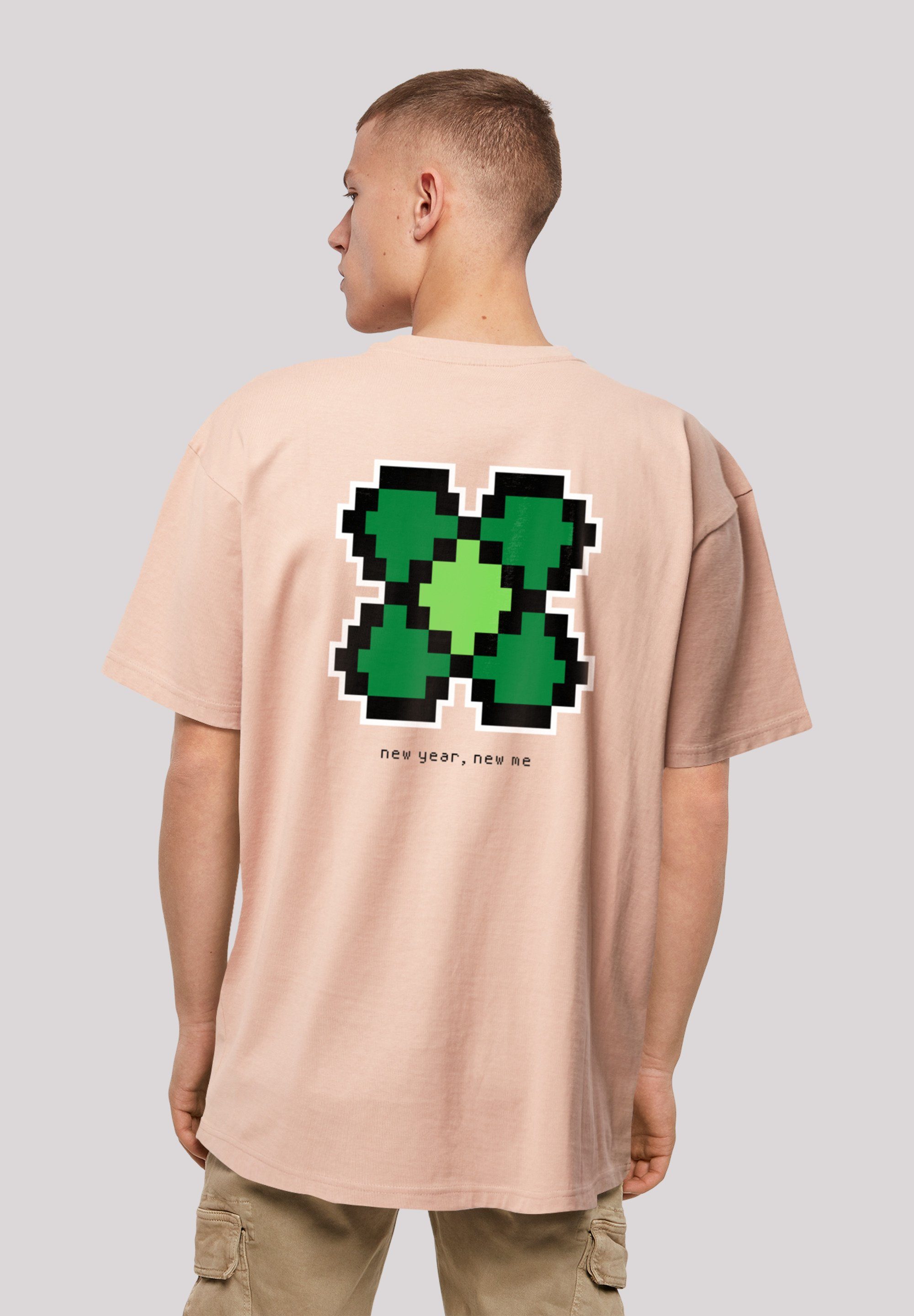F4NT4STIC T-Shirt Silvester Happy New Year Pixel Kleeblatt Print amber | T-Shirts