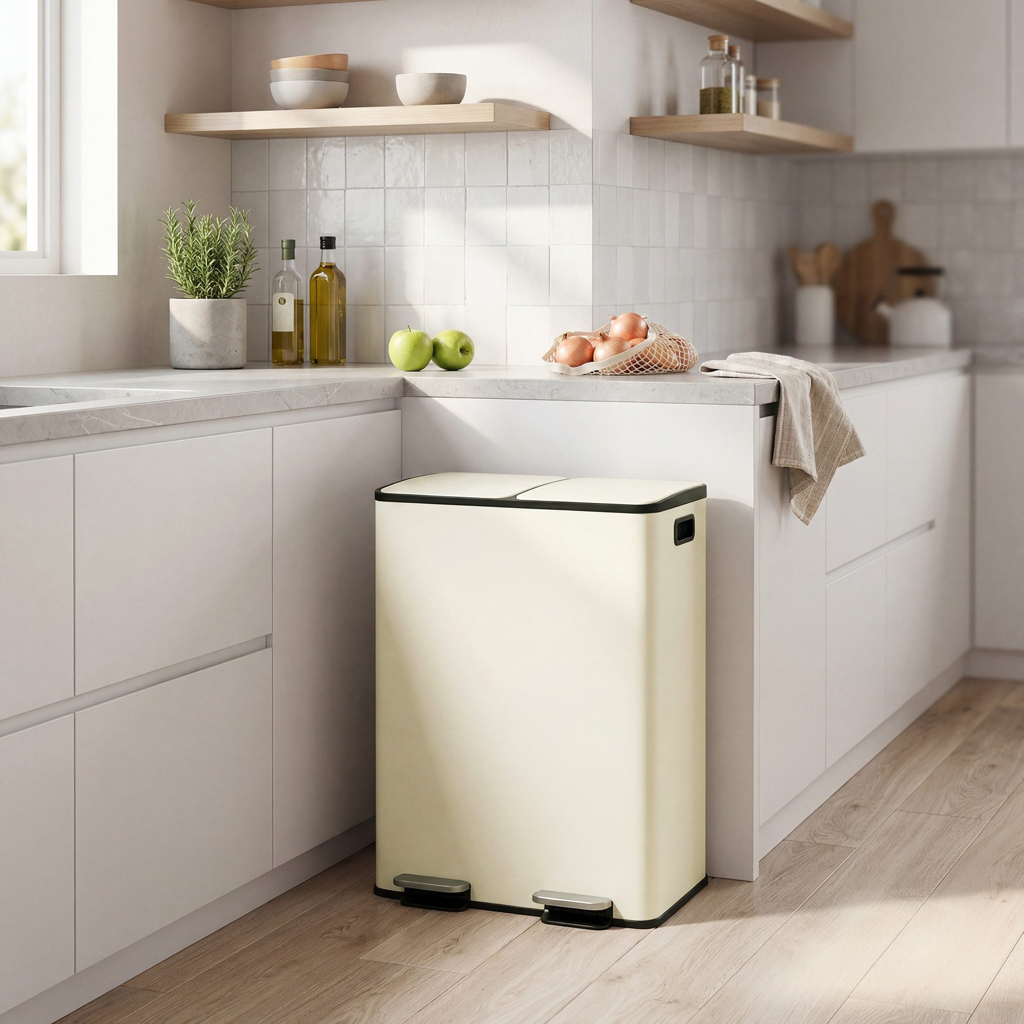 SONGMICS Mülleimer Mülltrennsystem, Mülleimer Küche, 2 Fächer, Abfalleimer, Softclose, 2 x 30 Liter
