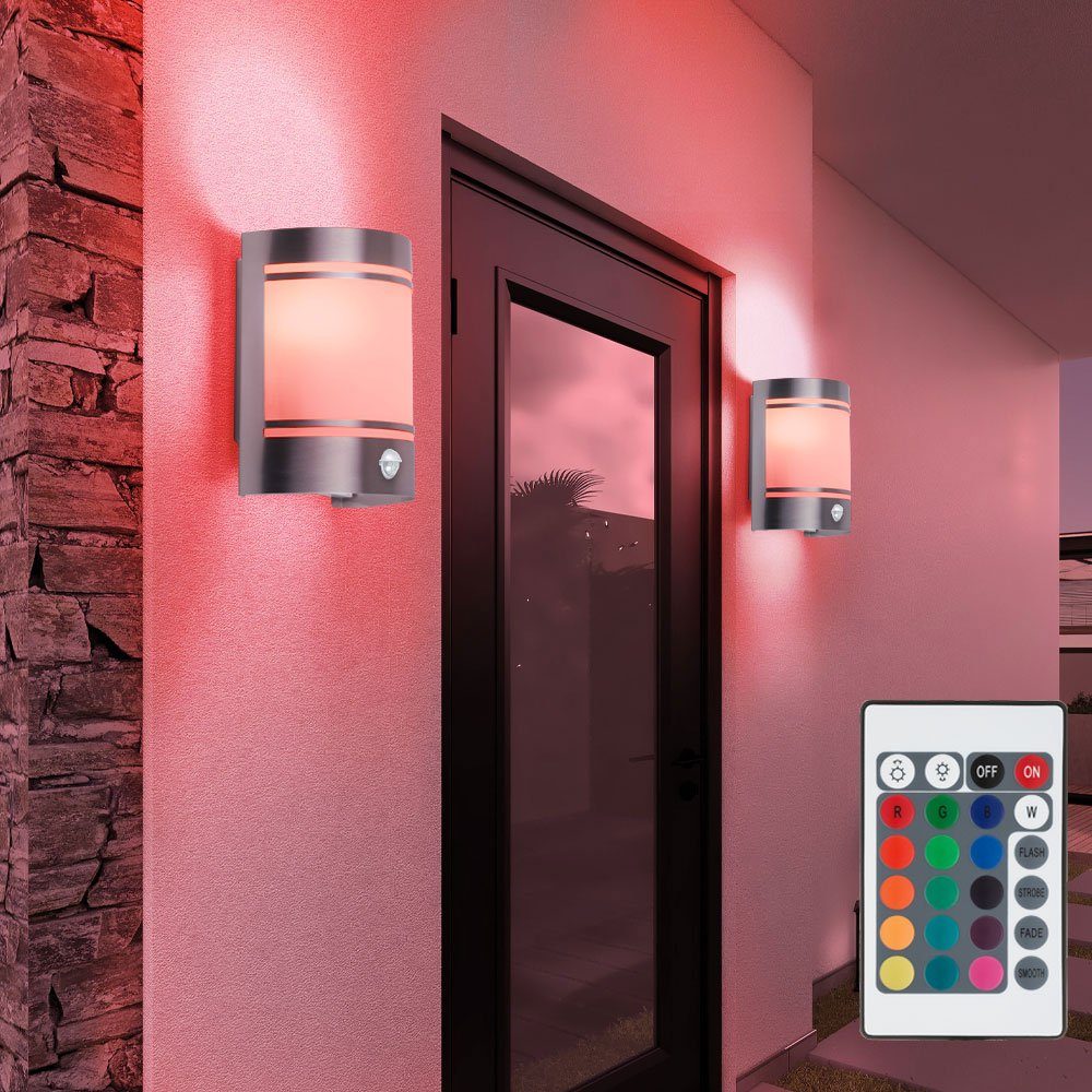 inklusive, Lampen Außen Warmweiß, etc-shop Leuchten Wand Farbwechsel, im Sensor Leuchtmittel Set Set Außen-Wandleuchte, Fernbedienung 2er