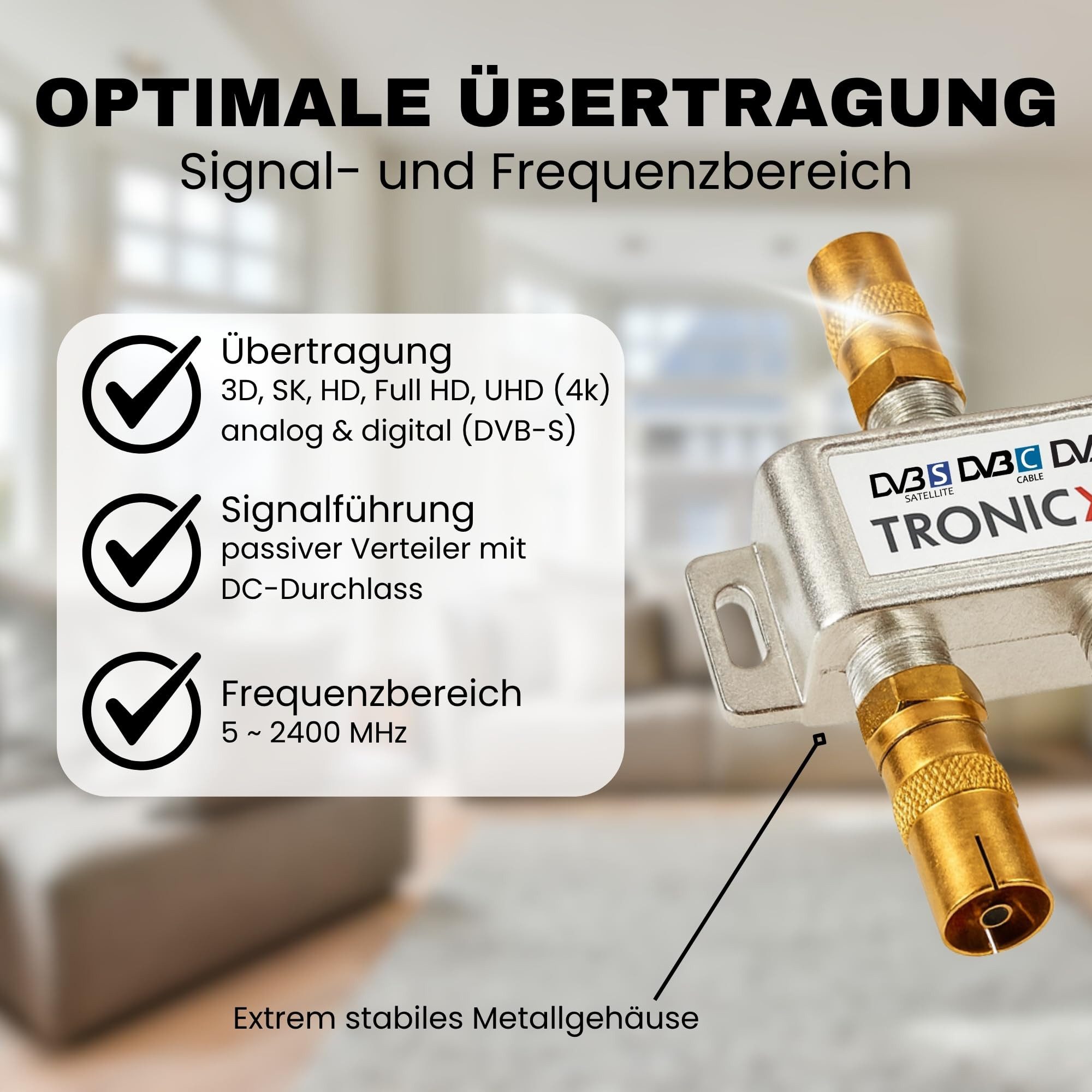 TronicXL SAT-Verteiler Koax HD 3D 4K Verteiler Weiche Splitter DVBT DVBT2 DVBC SAT TV Kabel – Bild 2 von 5