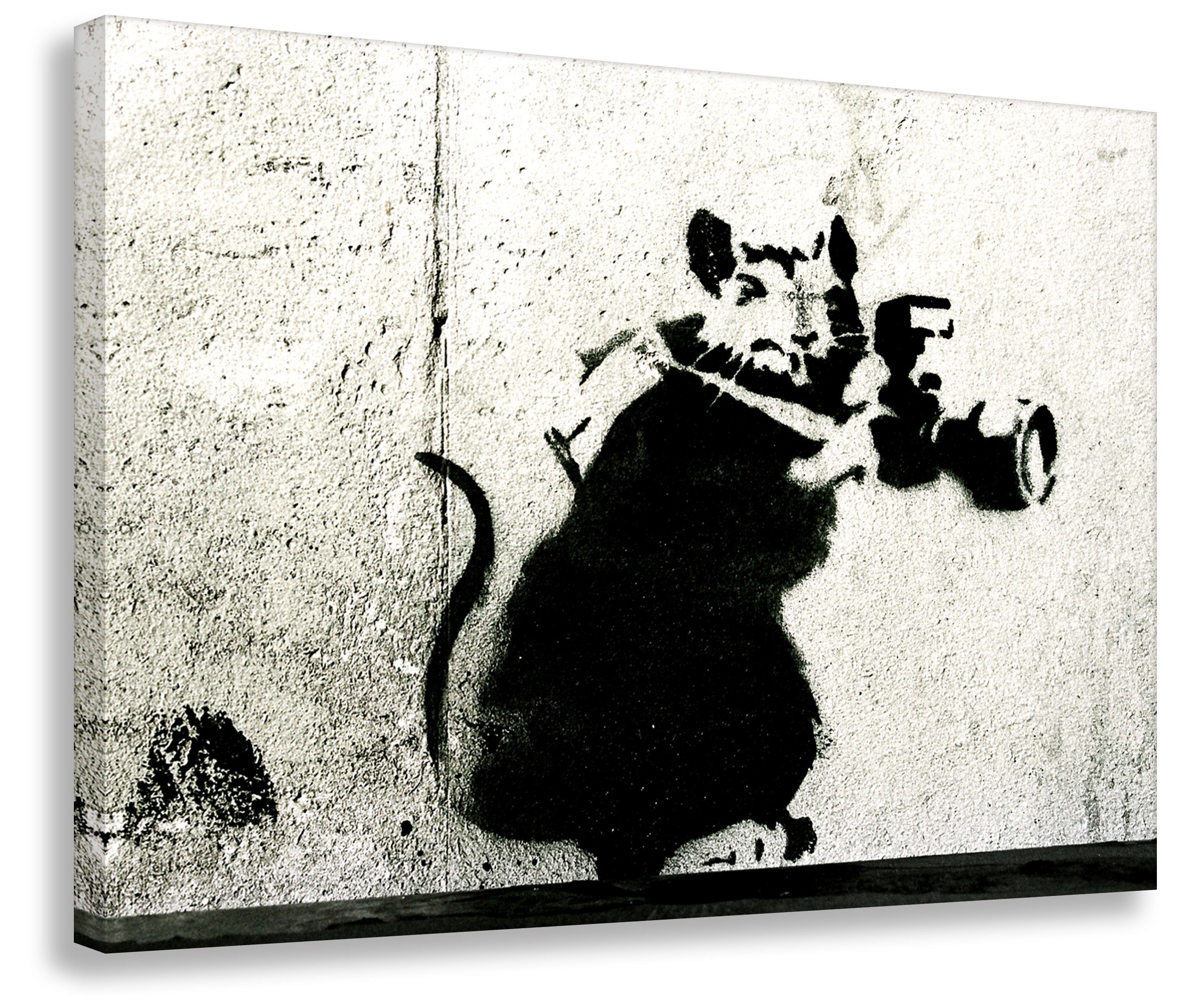 Leinwando Gemälde Banksy Pop Art Bilder/ Ratte mit Kamera -RatCam / Street Art Graffiti