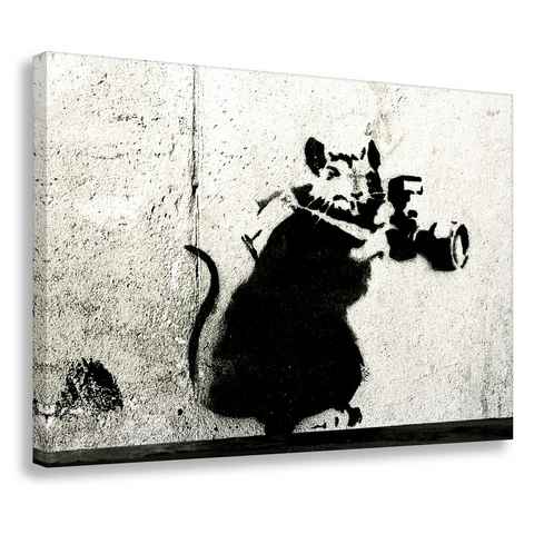 Leinwando Gemälde Banksy Pop Art Bilder/ Ratte mit Kamera -RatCam / Street Art Graffiti